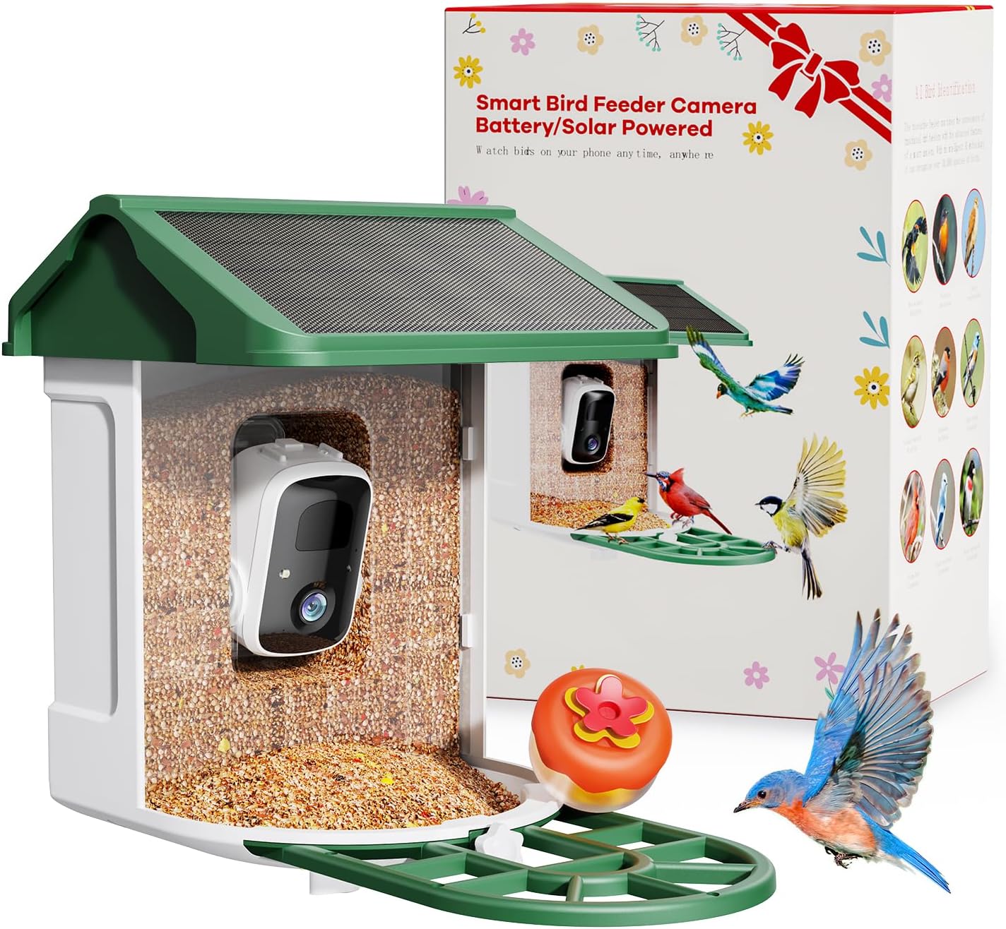 Bird Feeder with Camera-2K Live Video, Solar-Powered, Smart AI Identify Birds, 2L Food Capacity, Arrived Alerts, Bird Videos Storage, Mini Hummingbird Feeder for Watching Birds Outdoor
