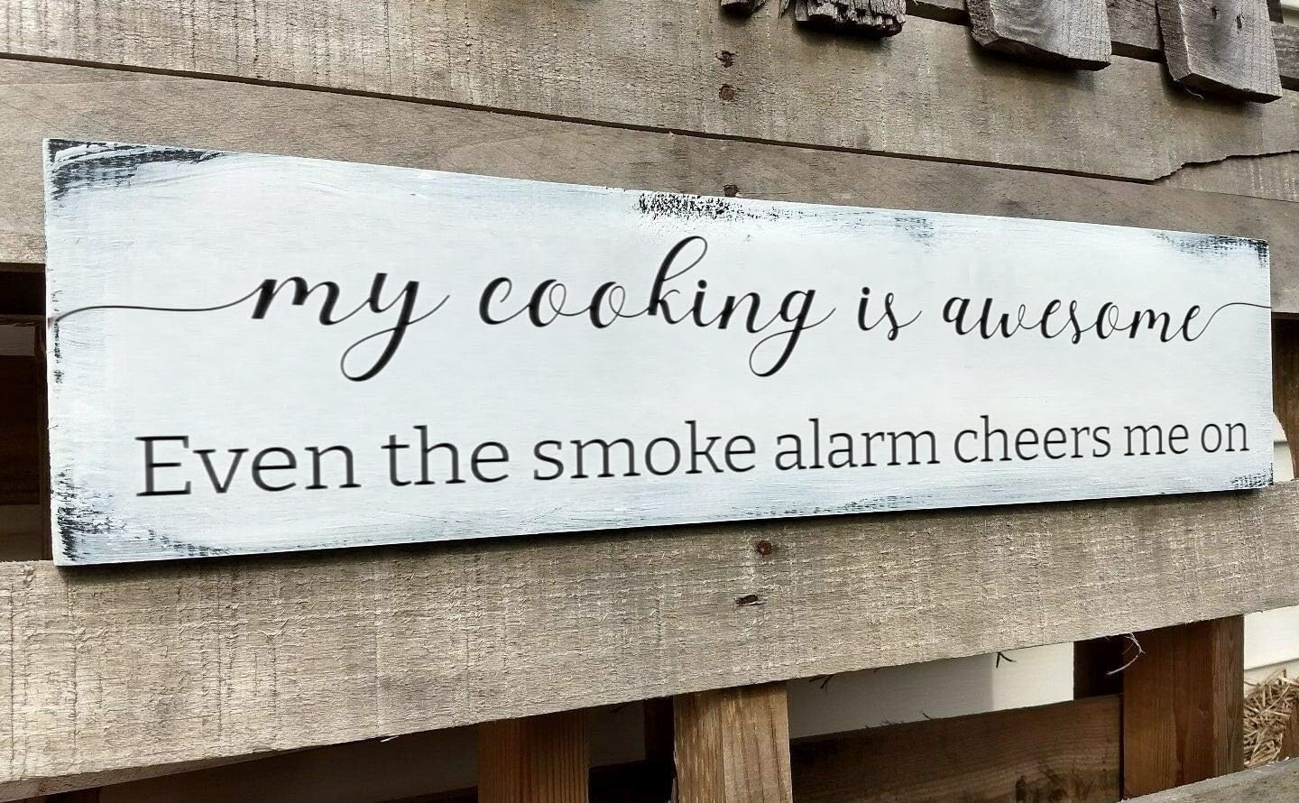 Funny Kitchen Sign, My Cooking is So Awesome, Farmhouse Kitchen Wall Decor,Rustic Quote Wooden Plaque Hanging for Housewarming (Cooking) 6x18 Inch