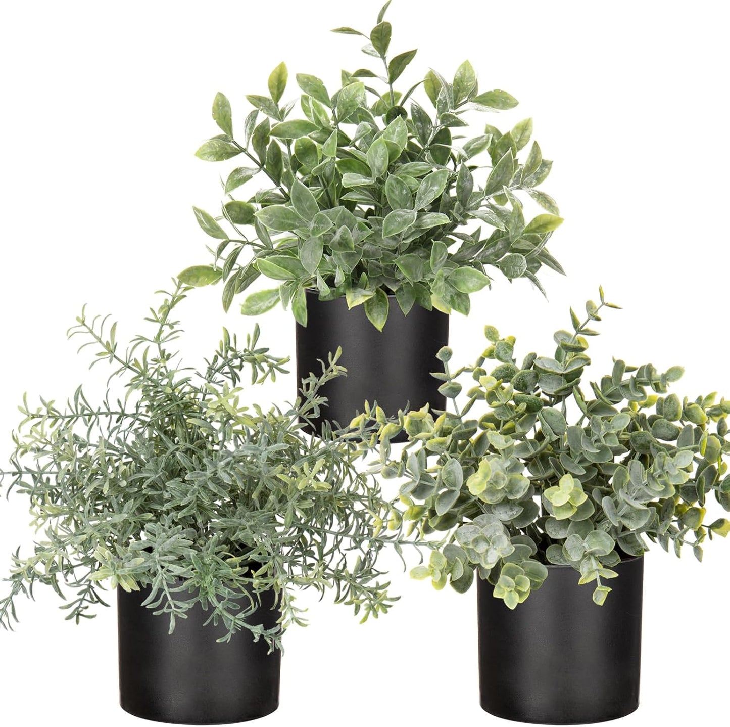 3 Pack Small Fake Plants for Shelf Decor Accents with Plastic Black Pot Artificial Potted Plants for Rustic Farmhouse Decor Faux Plants Indoor Fake Potted Plants Artificial for Home Office Decor