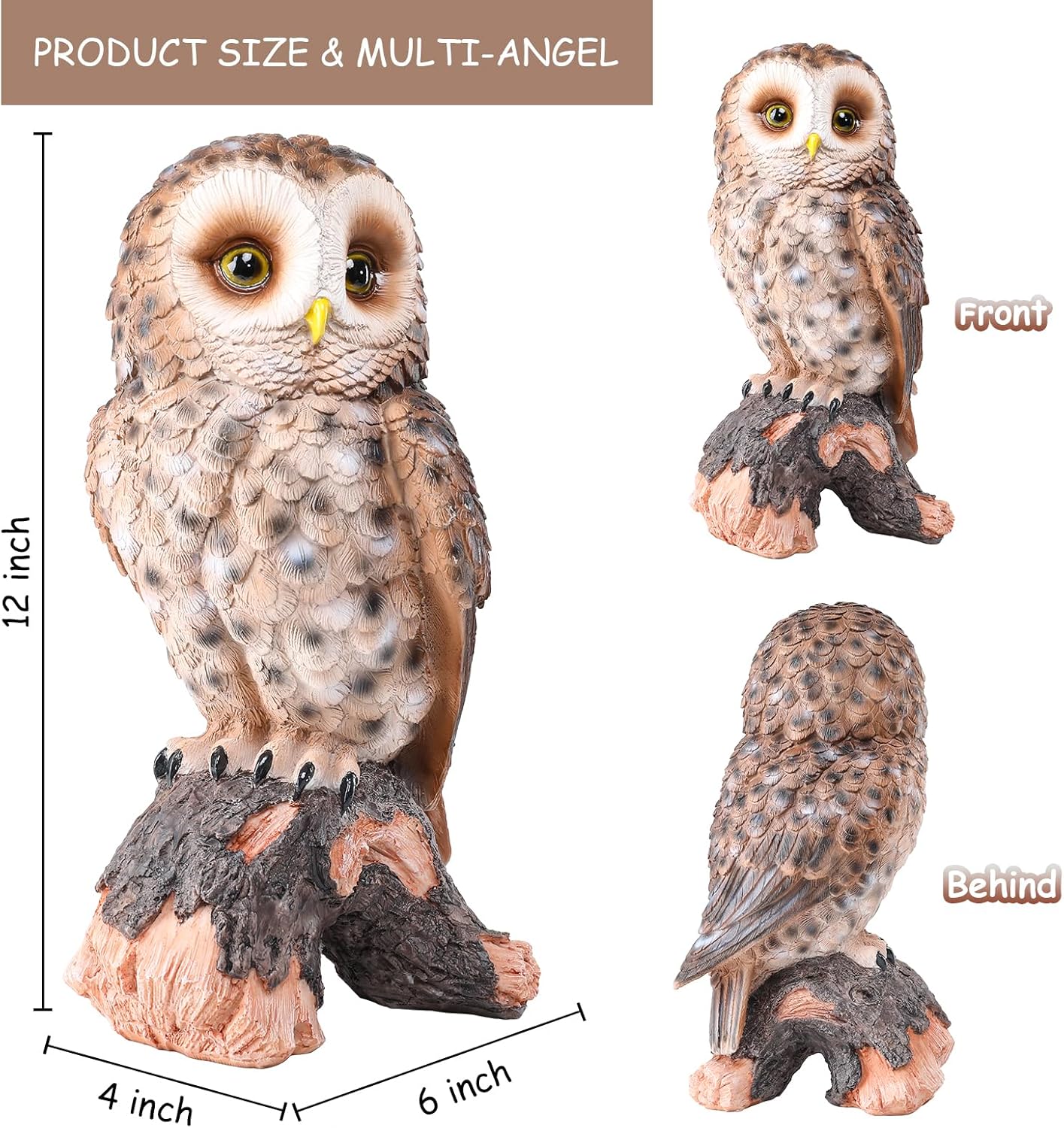 WONDER GARDEN Owl Statue Decor, Outdoor Resin Owl Figurine Sculpture for Home Porch Patio Lawn Yard Decorations or Housewarming Gifts