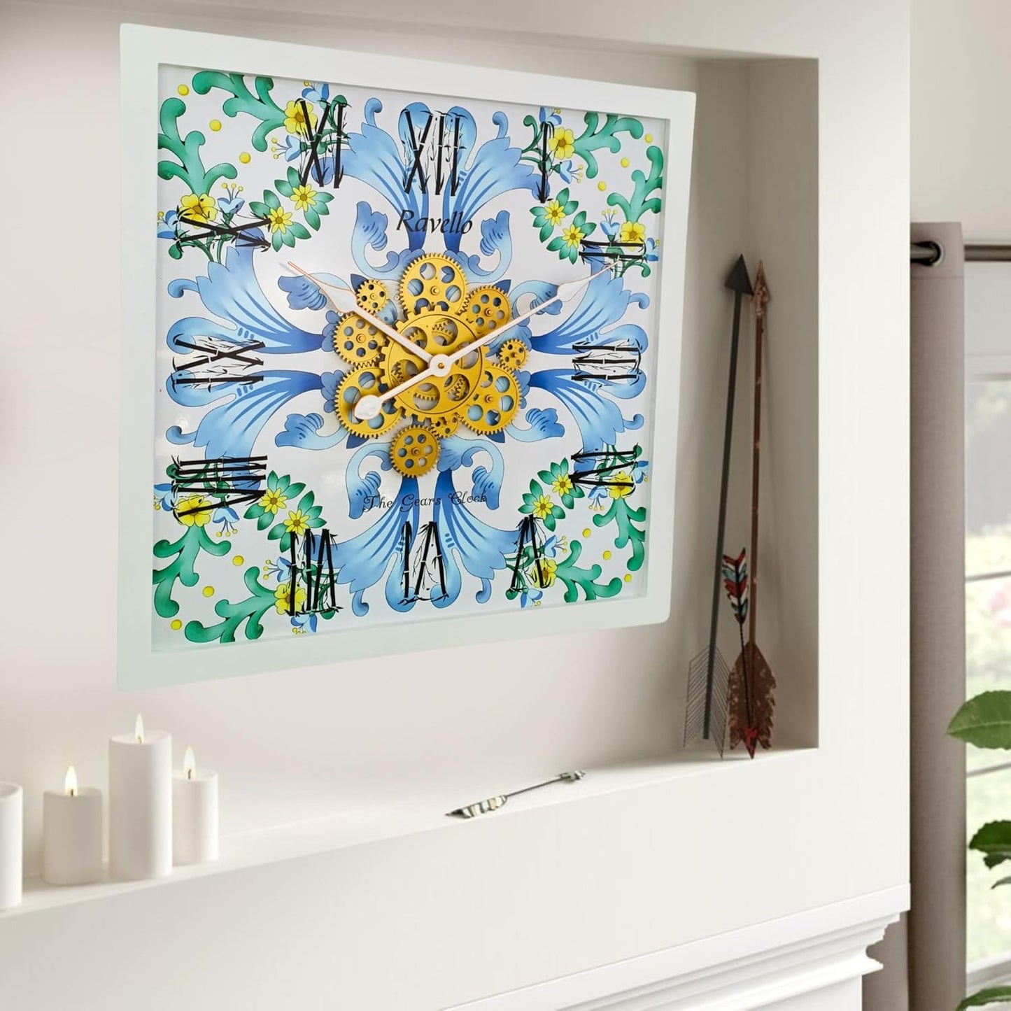 The Gears Clock Wall Clock Italy Collection with Moving Gears (Ravello, 24 inches (60 cm))