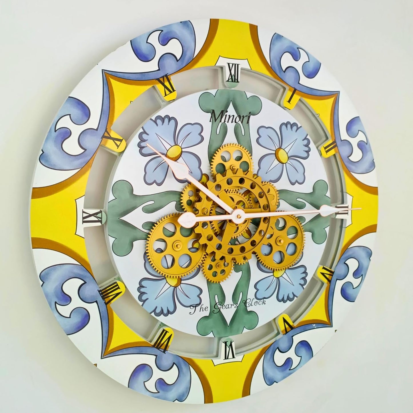 The Gears Clock Wall Clock Italy Collection with Moving Gears (Minori, 24 inch Round)