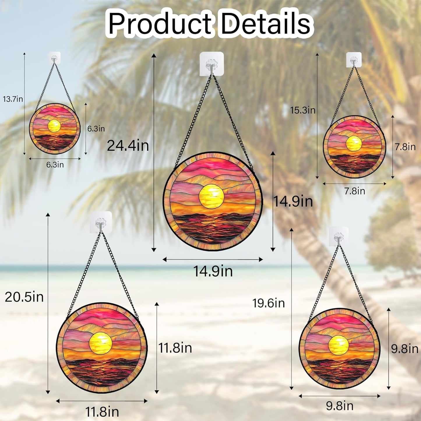 Stained Glass Window Hanging, Sunrise Sea Surface Sun Catchers Diamond Glass Panel Hangings Abstract Suncatcher Decor for Birthday for Women, Men, Wife, Aunt, and Mom 14.9 in