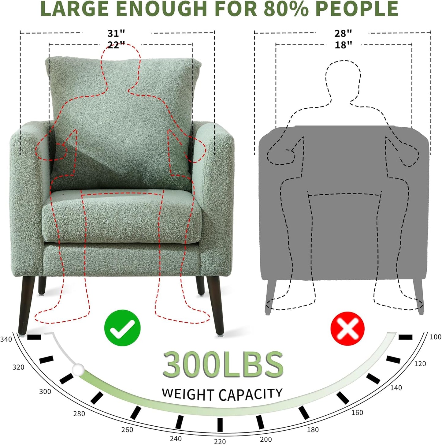 Barrel Accent Chair Set of 2 with Back Pillow, Large Teddy Upholstered Armchair with Solid Wood Legs Modern Reading Chairs for Living Room Bedroom