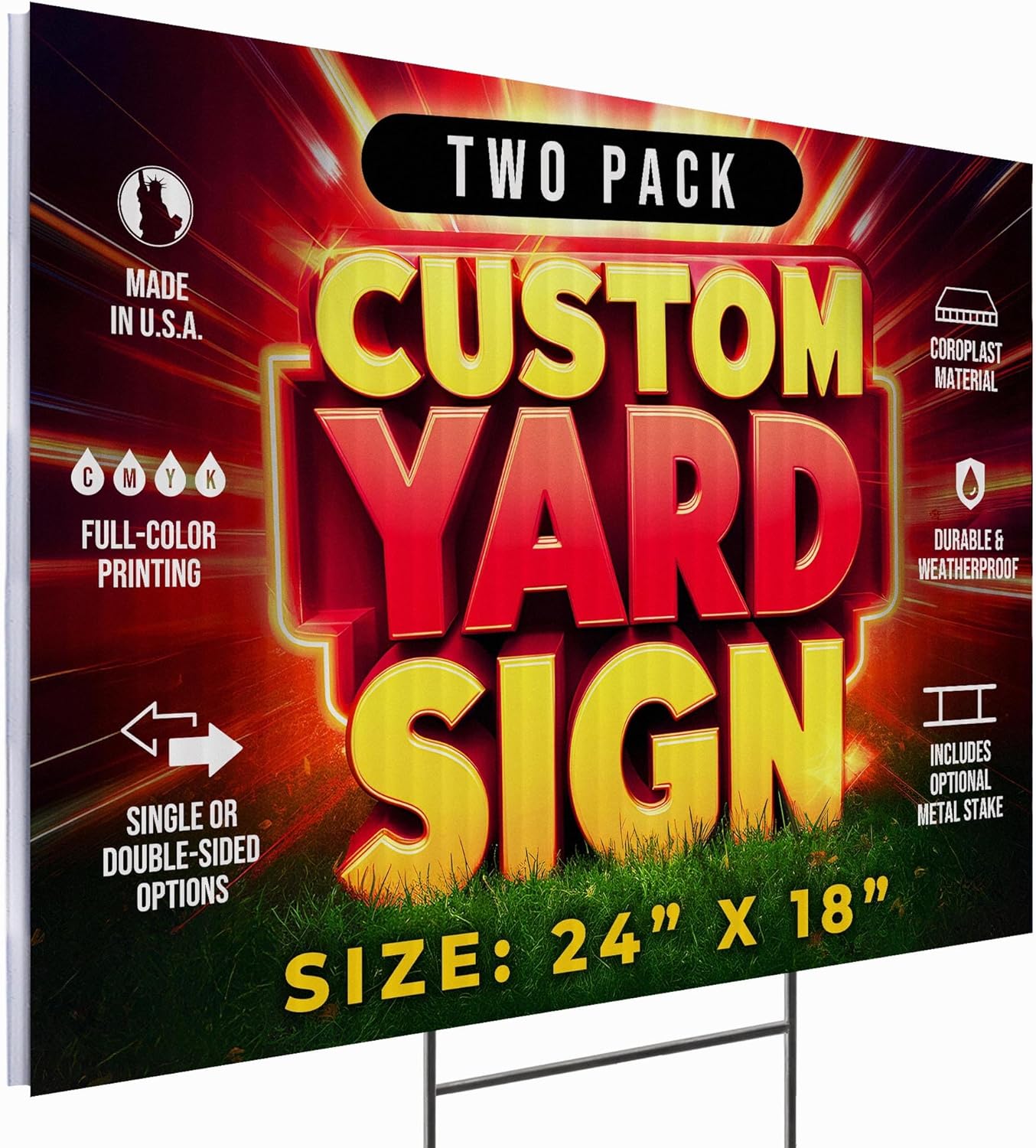 2 Pack 24"x18" Custom Yard Signs with Stakes, Personalized Yard Signs for Outdoors, Customized Full Color Print Corrugated Signs for Business