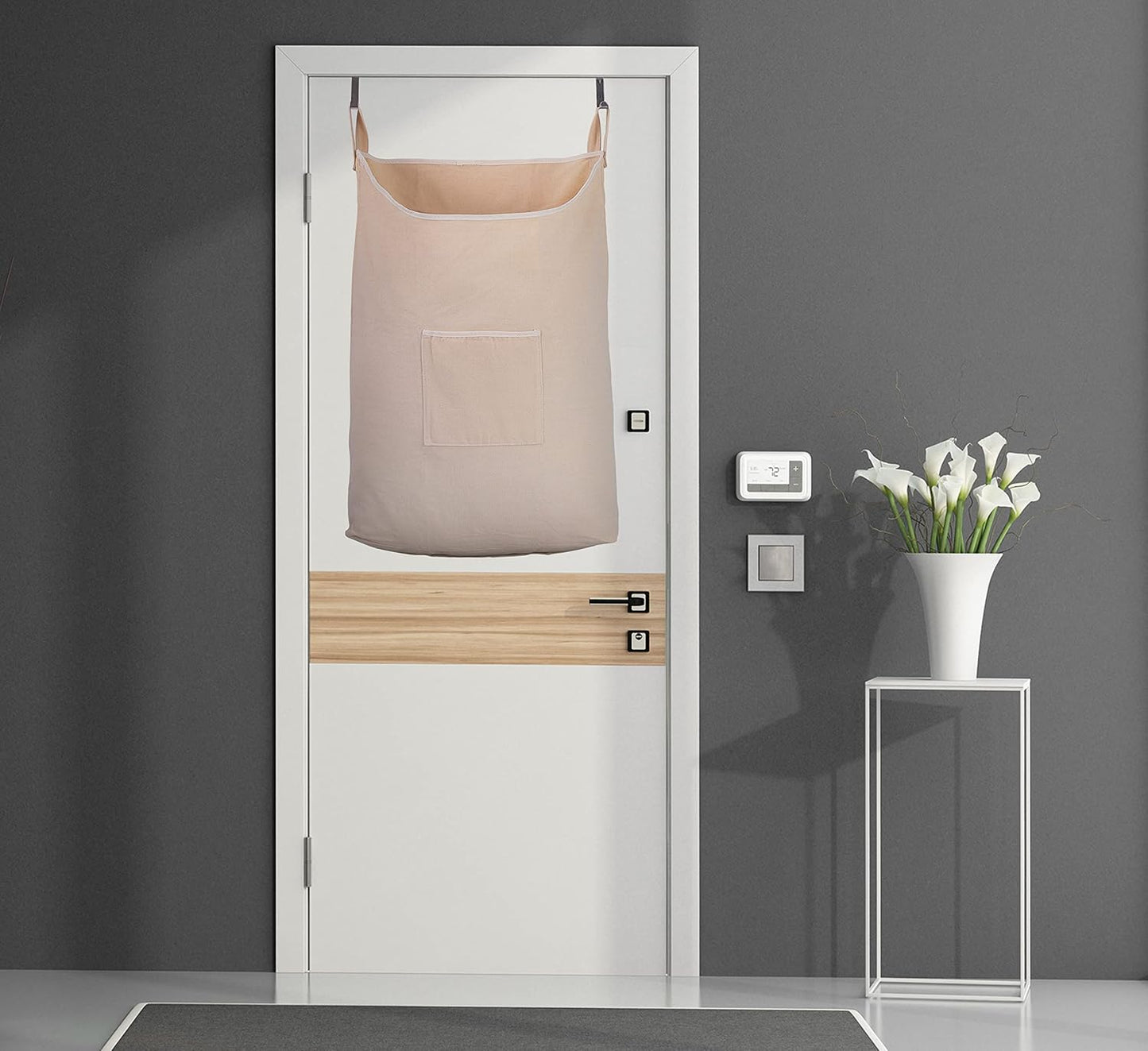 Laundry Collector, Laundry Hamper, Door Hanging Laundry bag with hooks (Beige, 65Liters)