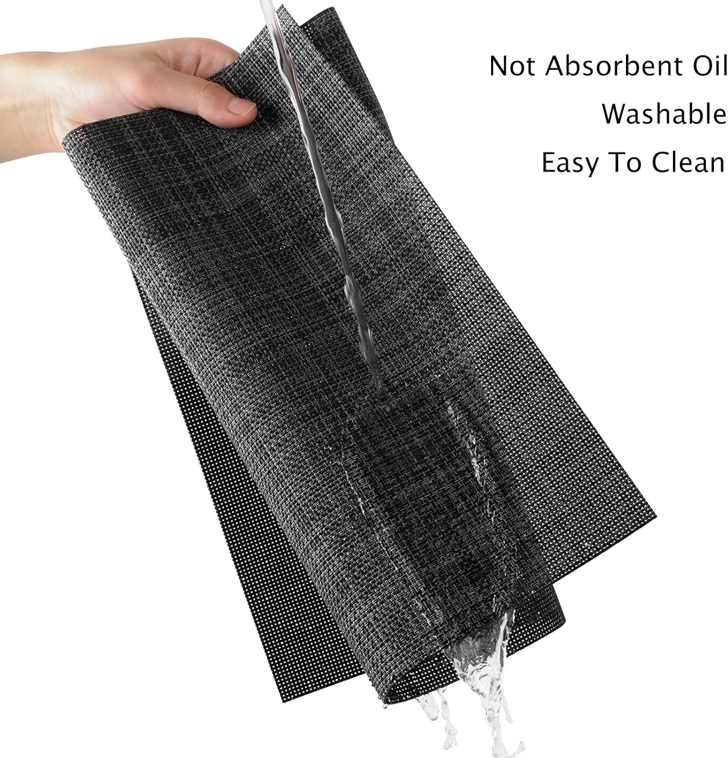 Myir JUN Placemats Set of 8, Vinyl Woven Placemats Place Mats Indoor Set of 8 Washable Table Mats Non-Slip Place mats for Dining Table (Dark Gray-Black, Set of 8)