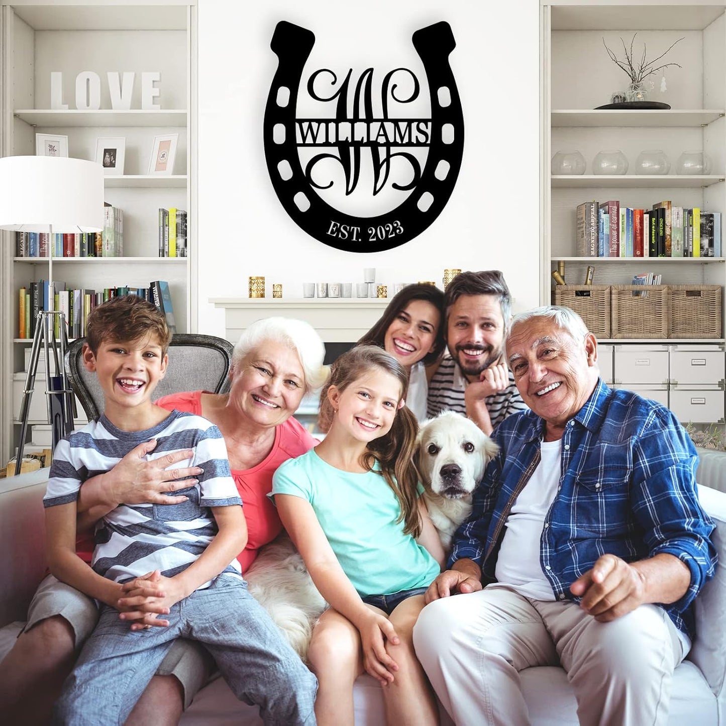 Personalized Horseshoe Metal Sign with Initial and Family Name, Custom Monogram Horseshoe Metal Sign, Horseshoe Metal Wall Art Last Name Sign Equestrian Horse Lover Gift Horseshoe Living Room Decor