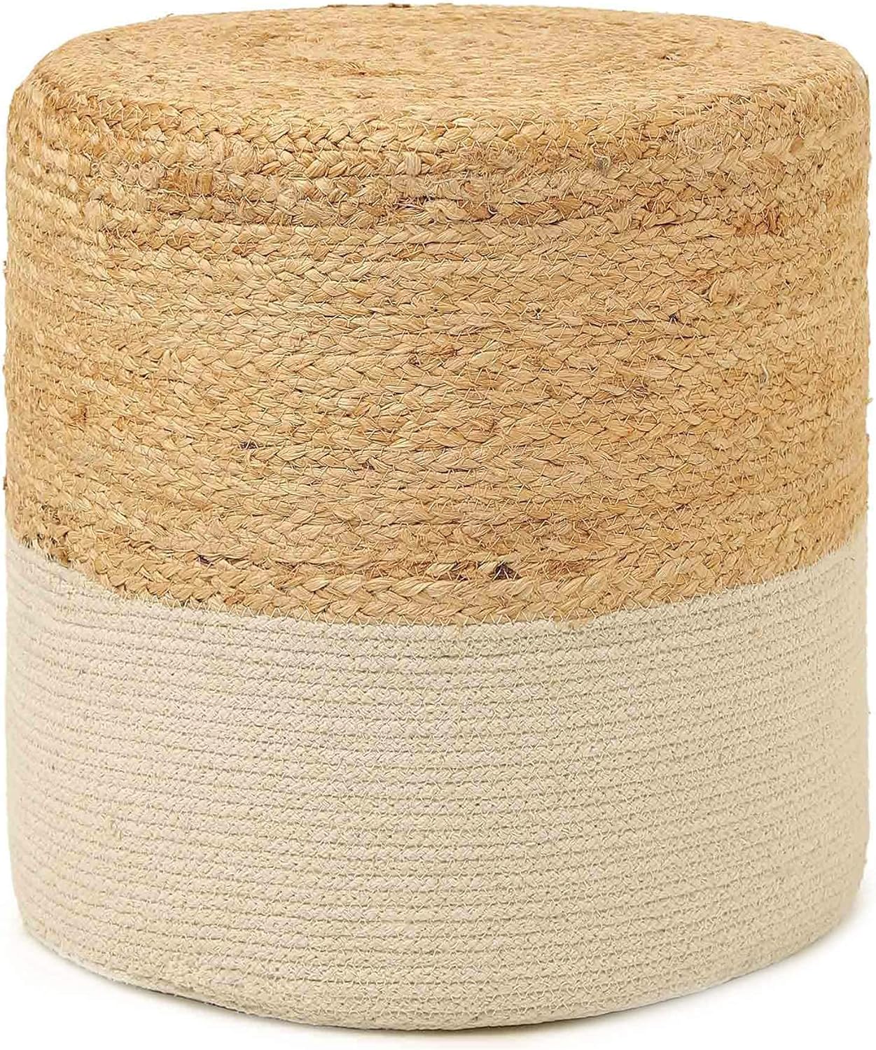 REDEARTH · Cylindrical Pouf Foot Stool Ottoman - Jute Braided Accent Sitting Footrest for The Living Room, Bedroom, Nursery, Patio, Lounge Set of 2 (14.5”x14.5”x16”; Natural Ivory)