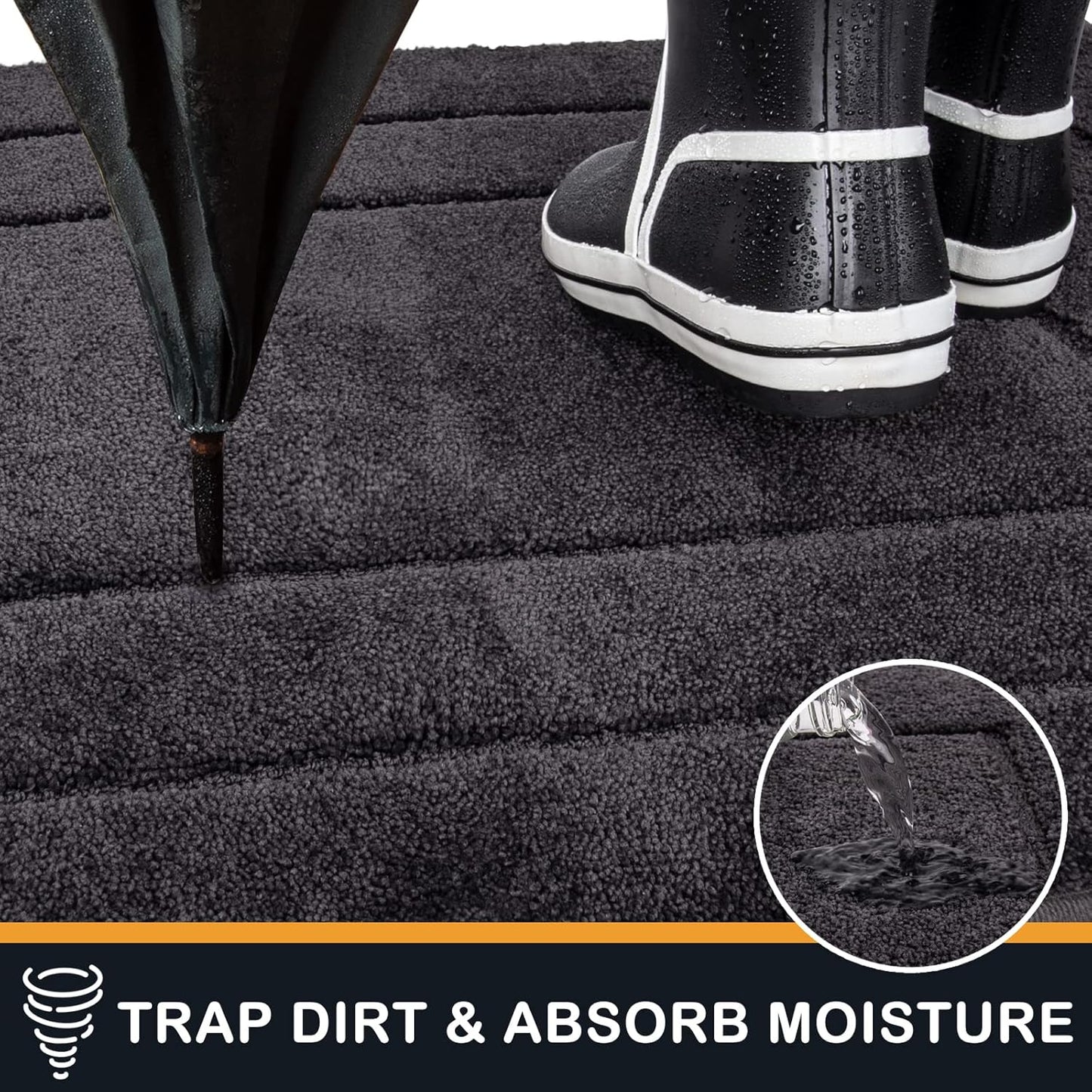 PURRUGS Dirt Trapping Door Mat 34" x 59", Non-Slip/Skid Machine Washable Entryway Area Rug, Dog Doormat, Super Absorbent Welcome Mat for Muddy Wet Shoes and Paws, Charcoal