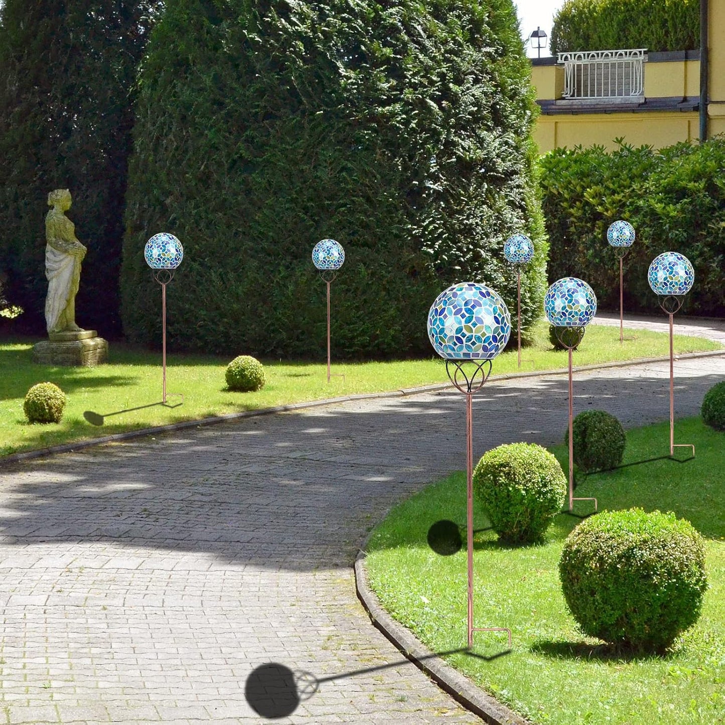 Solar Lights Outdoor Decorative, Solar Gazing Ball Mosaic Garden Stakes Decorative Waterproof Outdoor Lights for Pathway Yard Lawn Decoration (Blue)