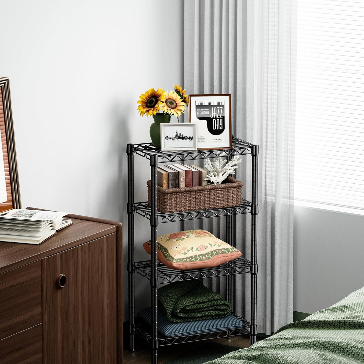 1000 lbs 4 Tier Shelf Metal Storage Shelves Wire Rack Closet Organizers with PP Board for Garage Kitchen Bathroom Laundry Black 11.8" D x 21.7" W x 39.5" H