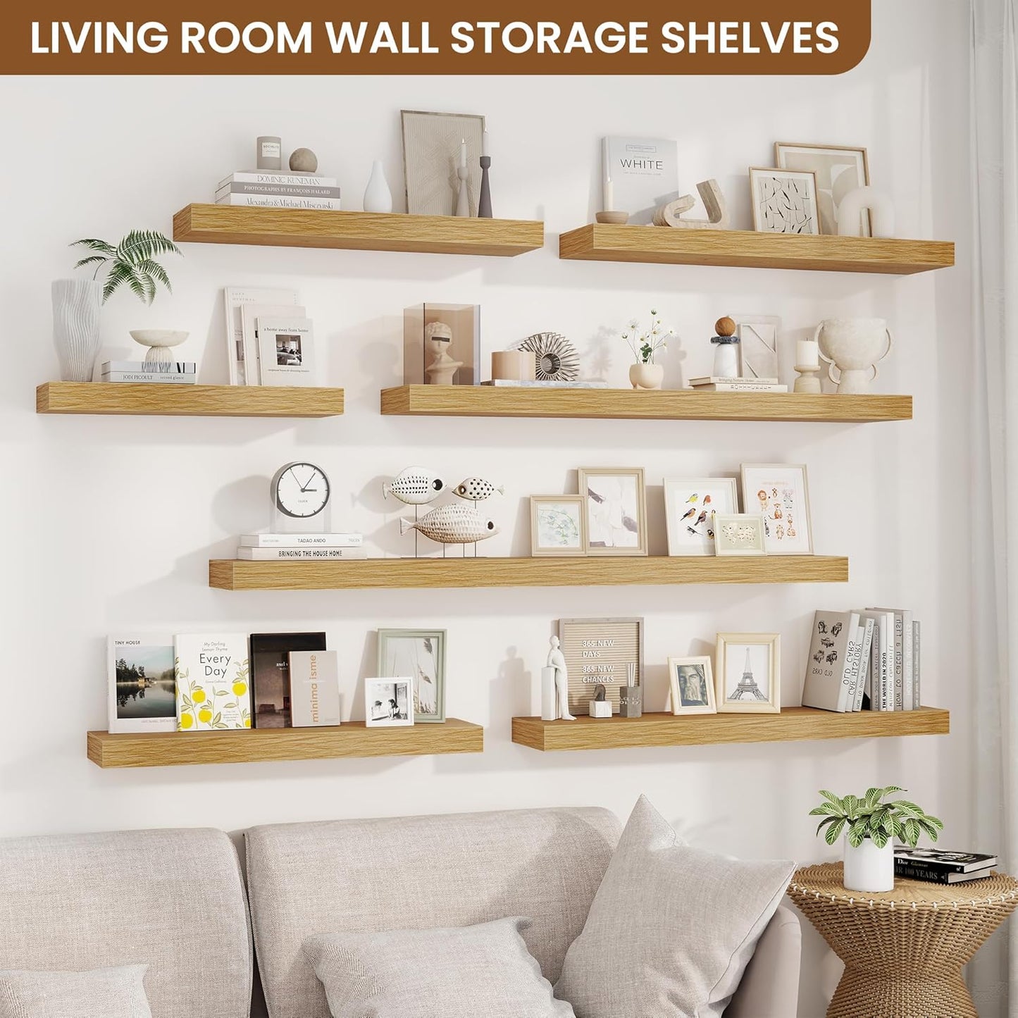 fuqing Floating Shelves for Wall, Bathroom Shelf Wall Mounted for Storage, Shelves with Invisible Bracket for Bedroom, Kitchen, Living Room, Farmhouse Small Book Shelf, 36 Inch Set of 2, Oak