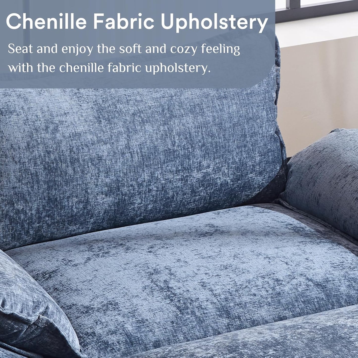 Karl home Oversized Accent Chair Chenille Sofa with Chaise, Modern Sofa Chair with Removable Ottoman Modular 1-Seater Couch and 2-Layer Ottoman for Living Room, Apartment, Studio, Dusty-Blue