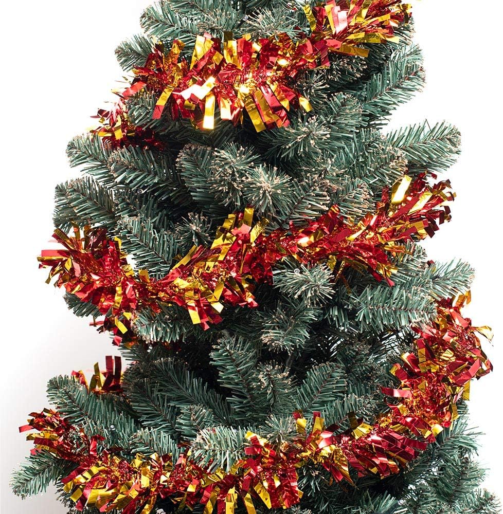Anderson's Red & Gold Sparkle Glitter Metallic Tinsel Twist for Trailer Or Golf Cart, 4 inches Wide x 25 ft Long, Christmas, Birthday, Patriotic and Holiday Garland Decor for Parties and Parades