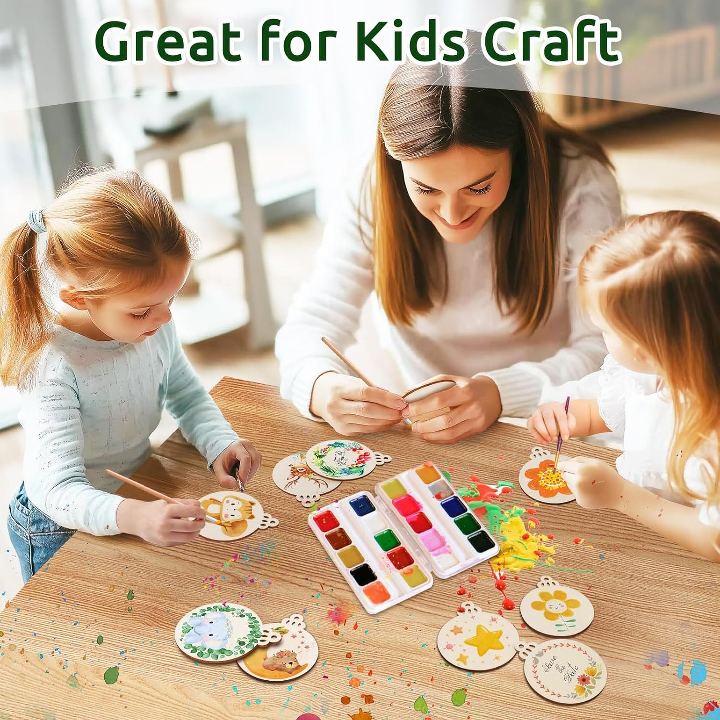 Philorn 50pcs Wooden Ornaments for Crafts 3.5" Unfinished DIY Wooden Christmas Ornaments, Predrilled Wood Slices Circles for Crafts Paint Holiday Hanging Decorations (50pc Christmas Ball)