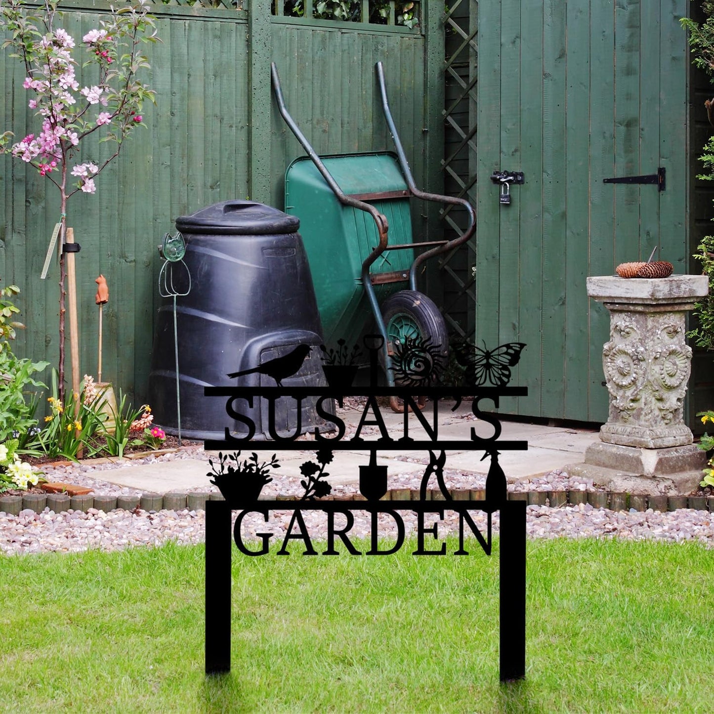 Personalized Garden Sign, Custom Garden Tools Sign with Stakes, Garden Sign with Last Name, Personalized Flower Garden Name Sign, Yard Sign, Lawn Sign, Custom Family Name Garden Sign, Farmhouse Decor