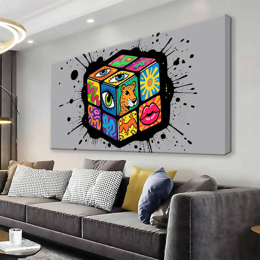 TAIJXAGSG Abstract Wall Art For Living Room Artwork Multicolor Graffiti Cube Canvas Art Wall Decor Modern Canvas Prints Pictures Abstract Wall Decor For Home Hotel Artwork 24x48 Inch