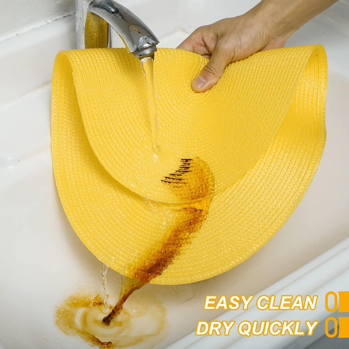 AHHFSMEI Placemats Set of 8 for Dining Table Washable Woven Vinyl Non-Slip 18x12 inches Placemat Heat-Resistant Durable Table Mats for Dining Table Easy to Clean (Yellow, 8)