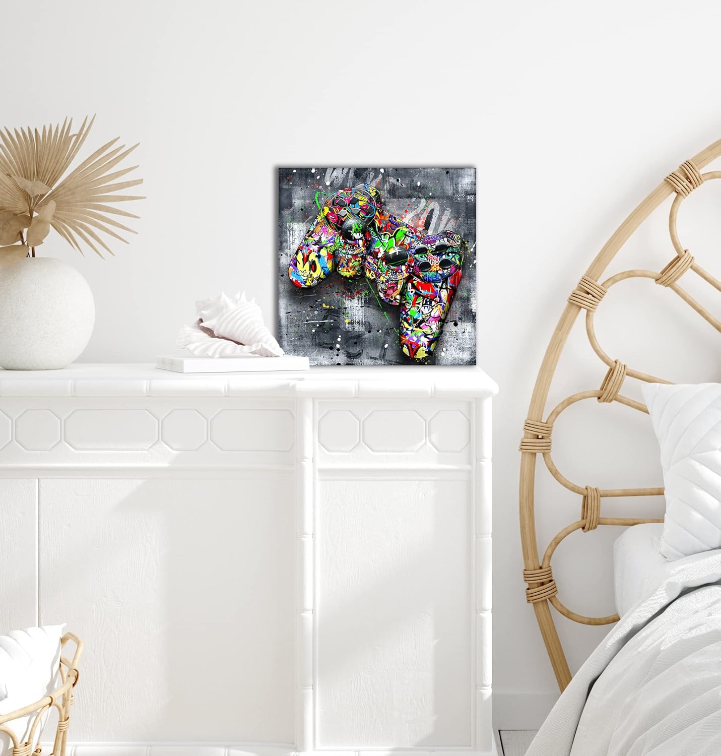 JKWALL77 Graffiti Canvas Wall-Art For Bedroom - Gaming Wall Art For Teen Boys - Abstract Painting Pop Art Modern Home Wall Decor Ready to Hang Size 14" x 14"