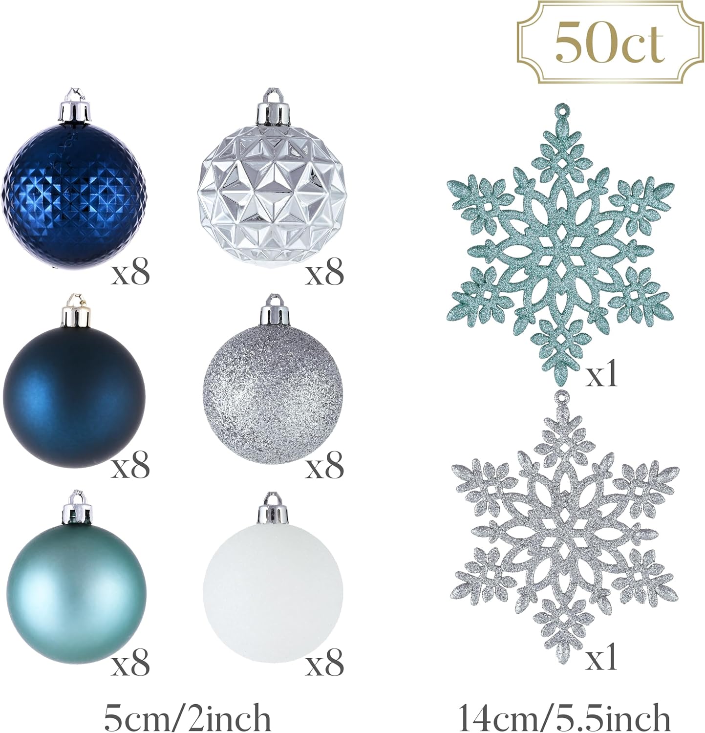 Valery Madelyn Christmas Tree Decorations Ornament Set for Fall Halloween, 50ct 2 Inches Navy Blue Silver Shatterproof Christmas Ball Ornaments Hanging Xmas Holiday Party Decor