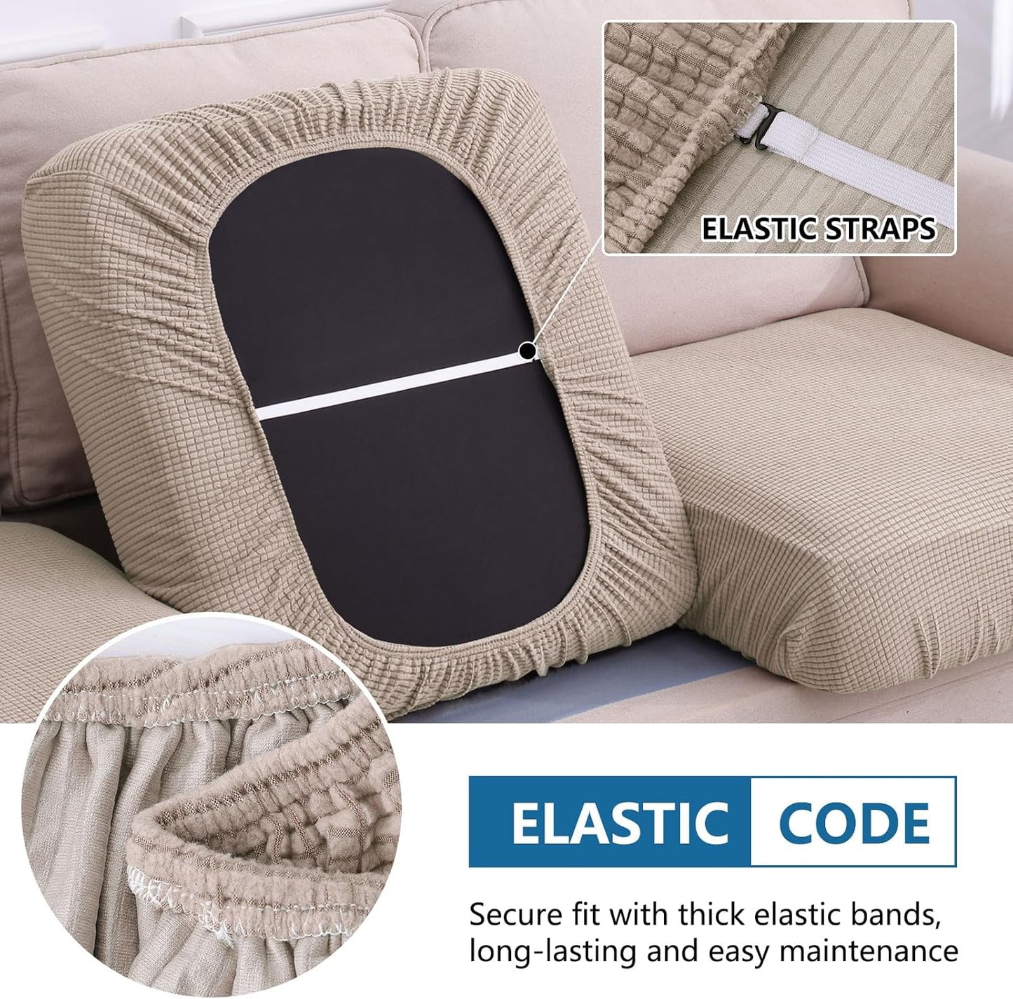 hyha Waterproof Couch Cushion Covers for Pets, Non Slip Sofa Seat Cover for Dogs Washable, Soft Thick Stretch Jacquard Fabric, Sofa Slipcovers with Elastic Bottom (1 Piece for Backrest L, Taupe)