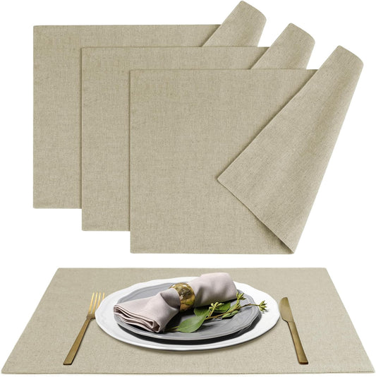 MANSPHIL Cloth Placemats Set of 4, Washable Thick Faux Linen Place Mats Heat Resistant Double Layer Table Mats for Dining Kitchen Indoor Outdoor Use - 13x19 Inch Beige