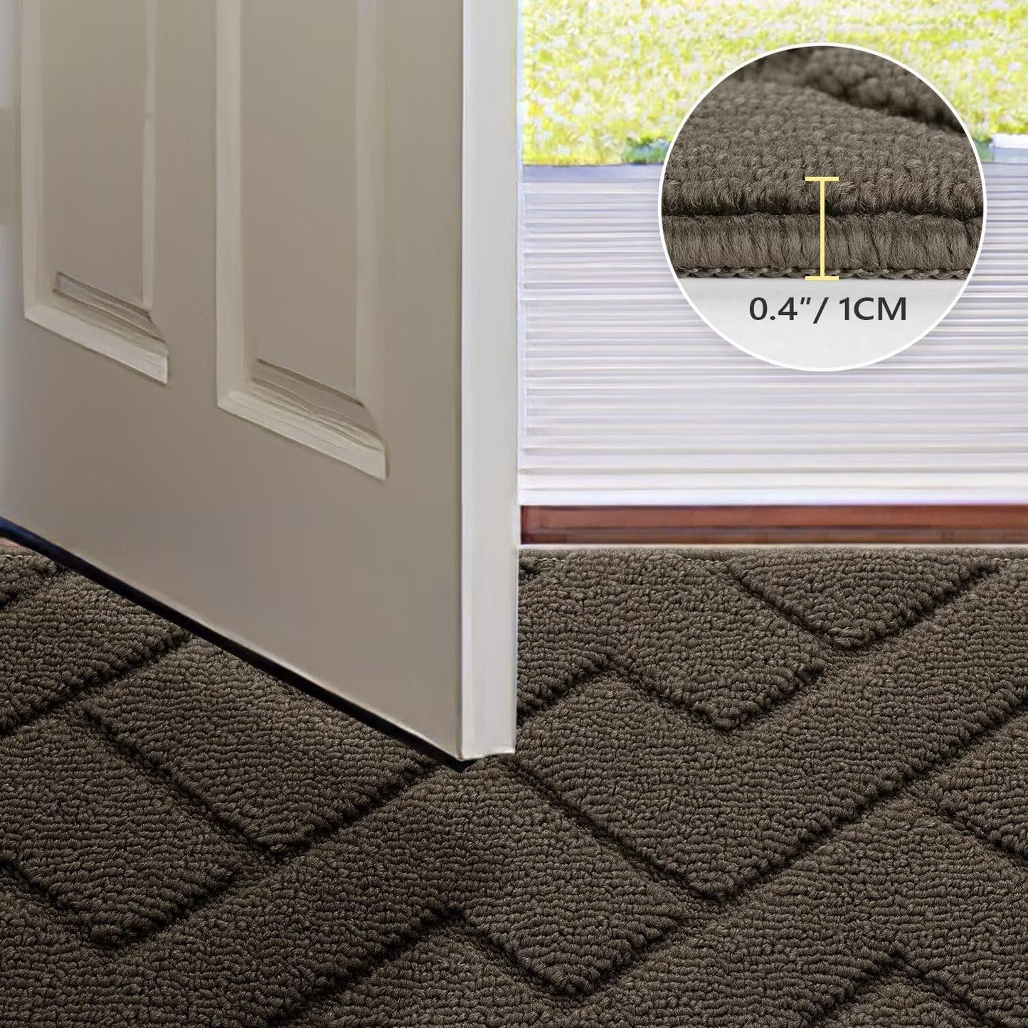hicorfe Front Door Mat Outside Entrance,32"x40" Absorbent Muddy Dirt Resist Welcome Door Mats Outdoor Indoor,Stain and Fade Resistant,Non Slip Backing Entry Mat Doormat for Entryway(Latte)