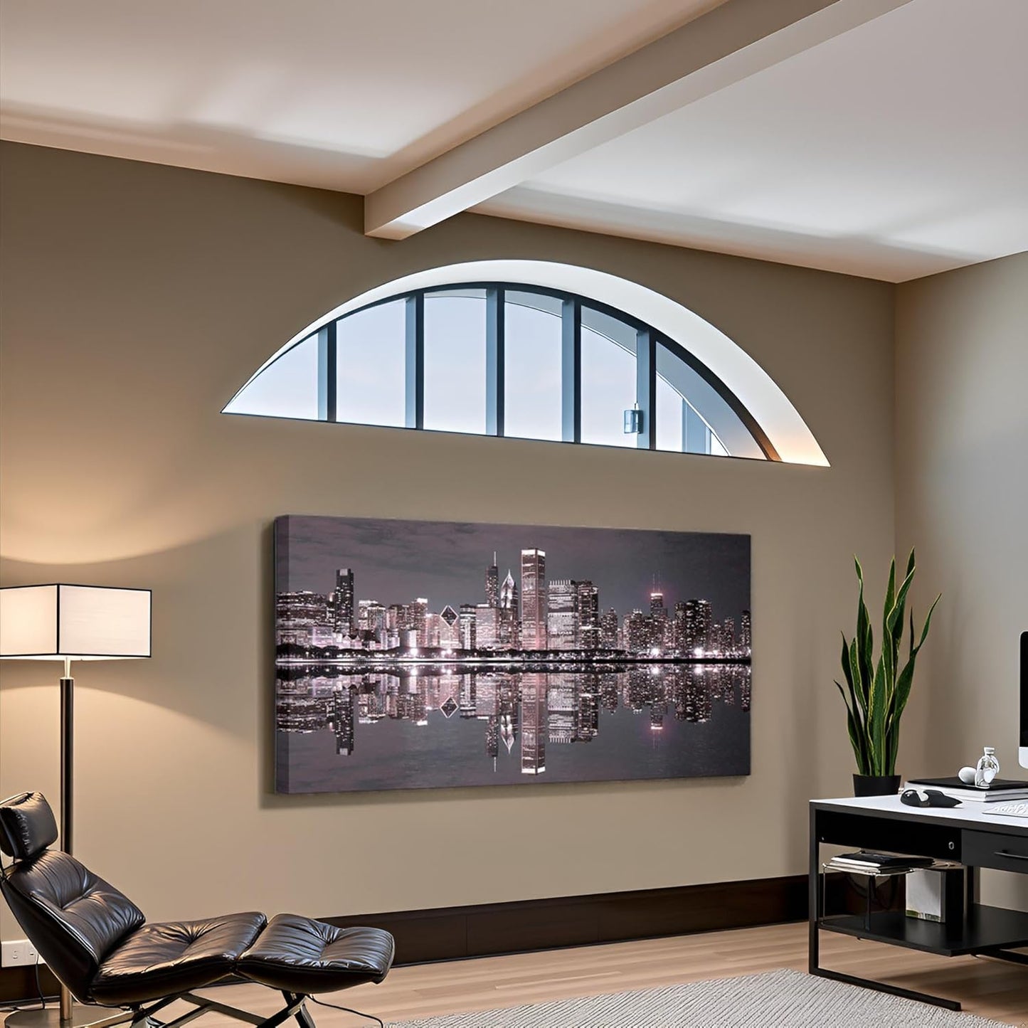 Conipit Chicago Wall Art Chicago Skyline Artwork City Night Downtown Picture Cityscape Painting Framed for Bedroom Home Office Decor 24"x48"