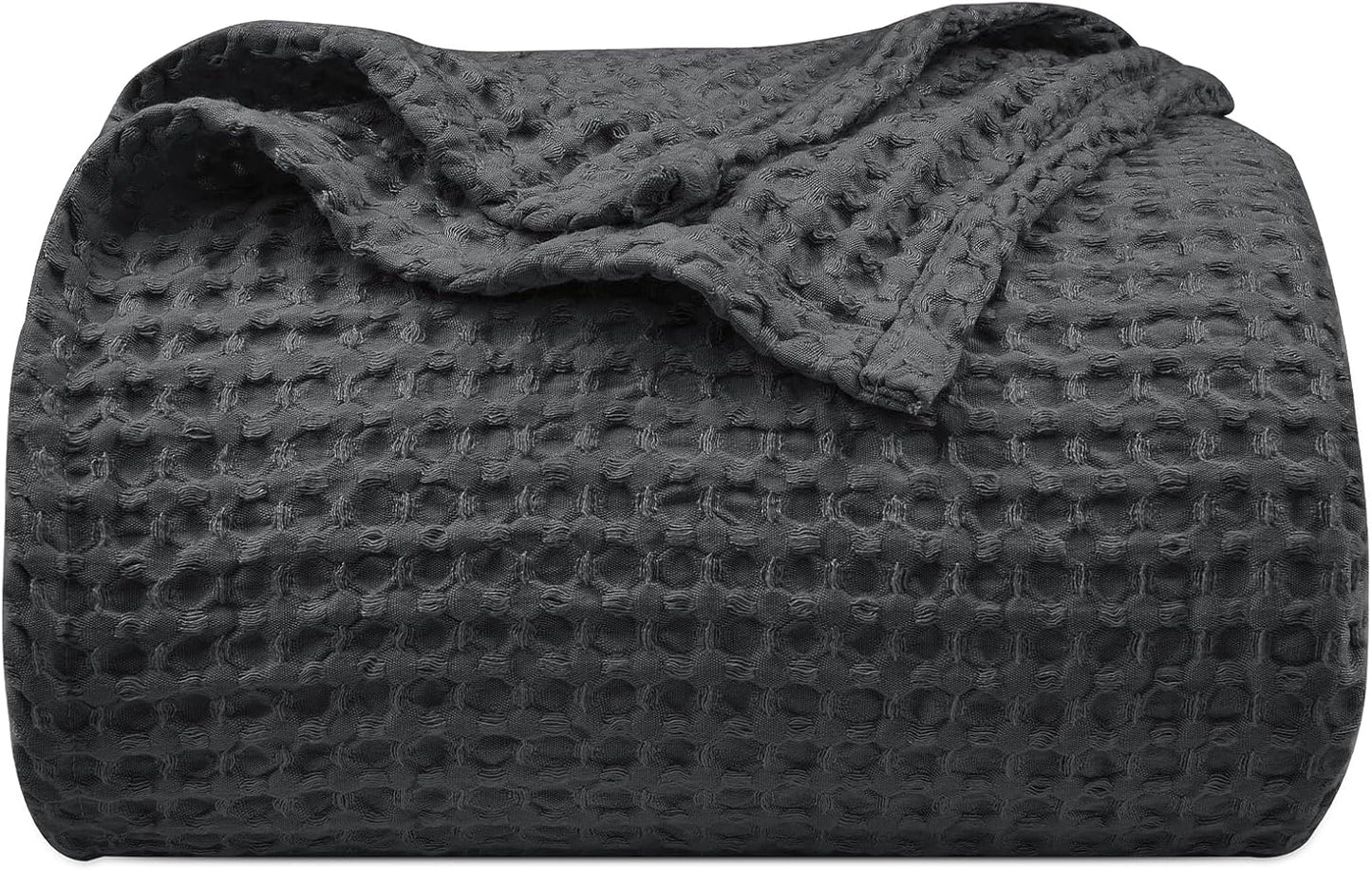 PHF Ultra Soft Waffle Weave Blanket Queen Size 90"x 90"- Washed Lightweight Breathablee Cozy Woven Blanket - Great for Couch Bed Sofa Home Car - Black