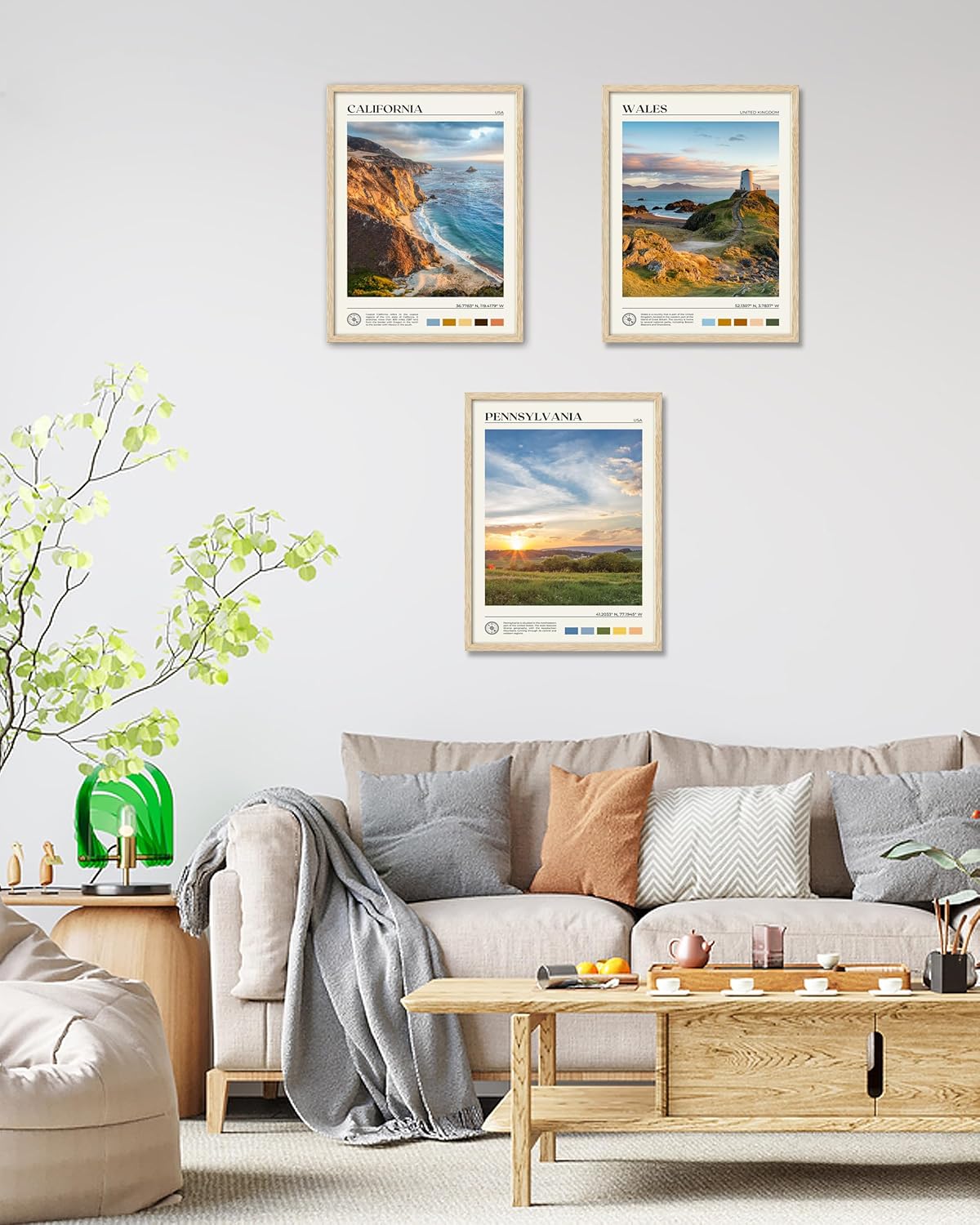 HesenDot Natural OAK Wood Framed Wales Wall Art,12x16in Tŵr Mawr Lighthouse Seascape Canvas Wall Print Posters, Classic Urban Landmark Wall Decor for Living Room, Bedroom, Office Gallery Set of 1