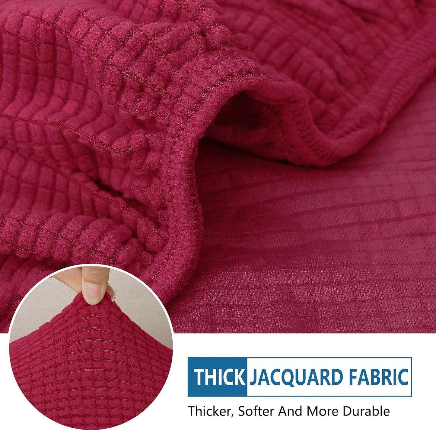 hyha Waterproof Sectional Couch Covers, Non Slip Sofa Couch Cushion Covers L Shape, Thick Stretch Jacquard Fabric, Washable Sofa Slipcovers with Elastic Bottom (1 Piece for Chaise, Wine Red)
