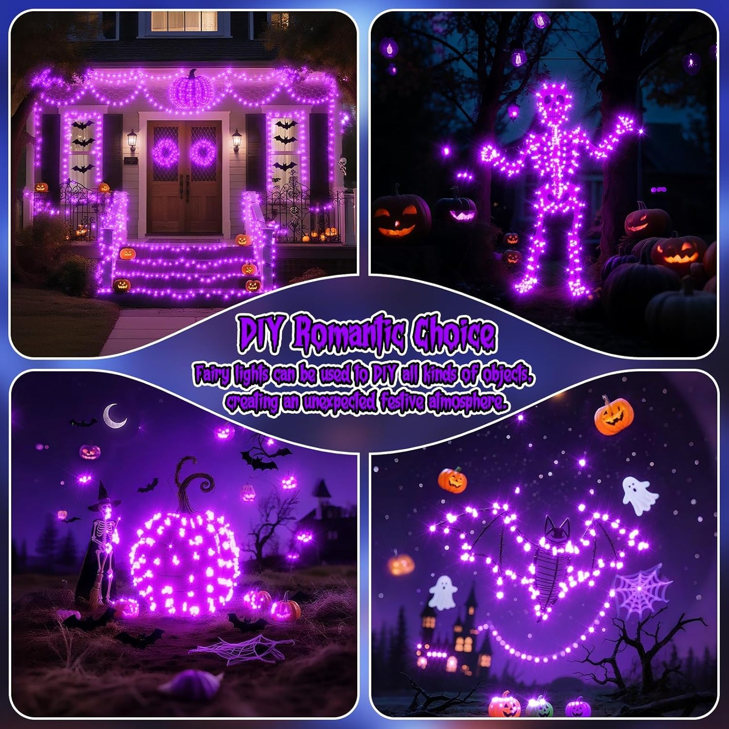 TingMiao Halloween Purple Fairy Lights Battery Operate,7.2ft 20 LEDs String Lights Silver Copper Wire for Hallowen Christmas DIY Decoration Wedding Party (6 Pack)