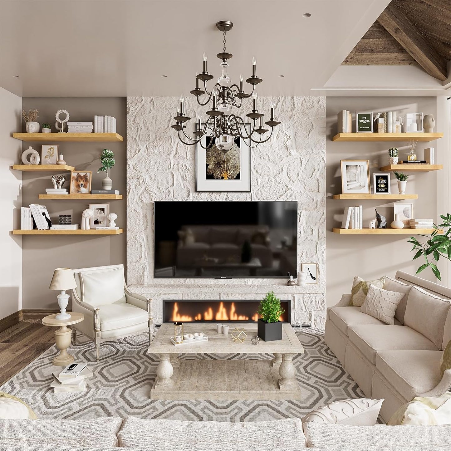 Heimlove 48W x 12D Long Floating Shelf, 12 Inch Deep Floating Shelves for Wall Set of 2, Wood Shelves for Bedroom Living Room Bathroom Kitchen Home Office, Wall Shelves with Heavy Duty Bracket, Oak