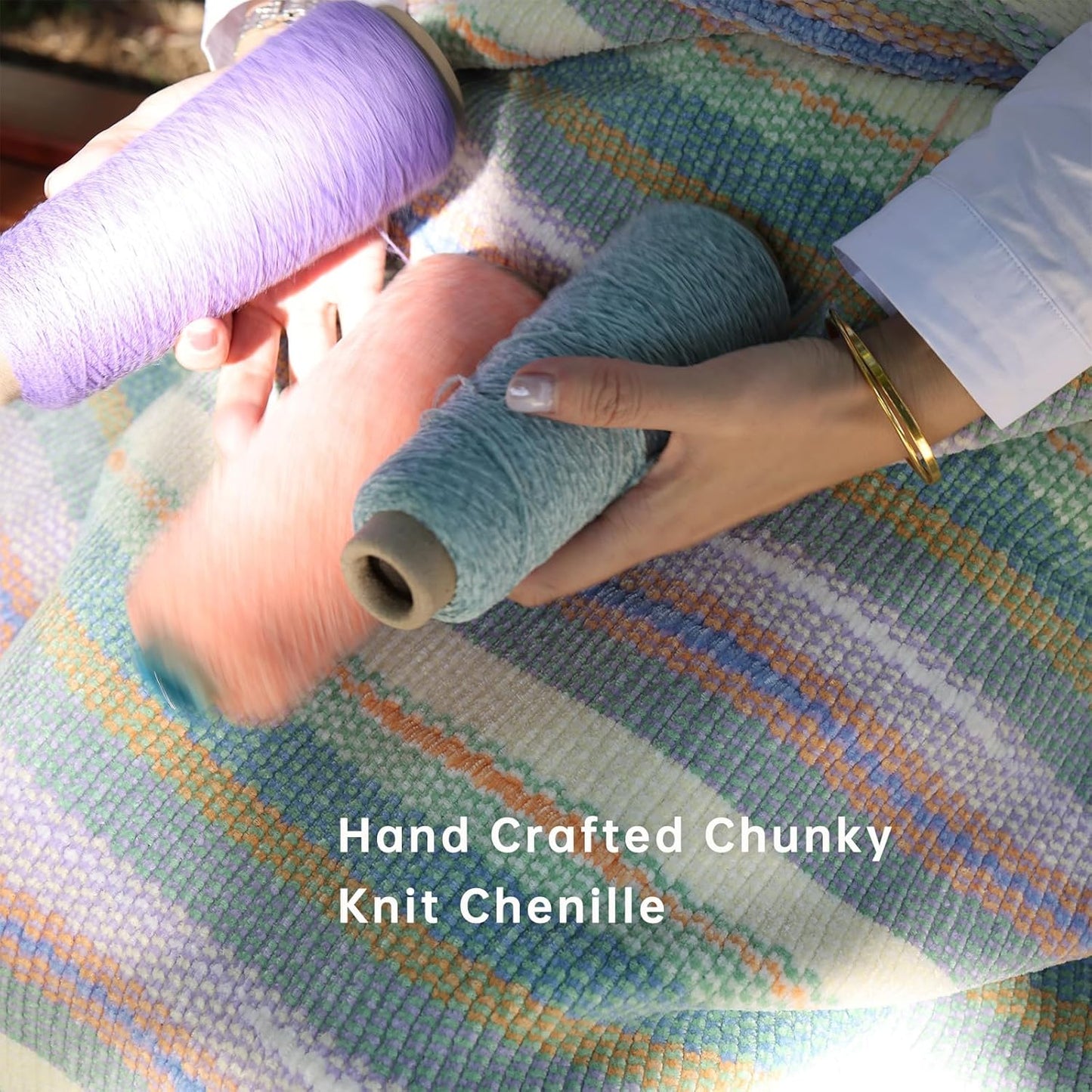 Soft Chenille Yarn Throw 50"x60", Handmade Knit Throw Blanket, for use in All Seasons, Soft Cozy Warm Knitted Blanket for Bed Sofa, Couch Chair, Living Room(2.54Ib)