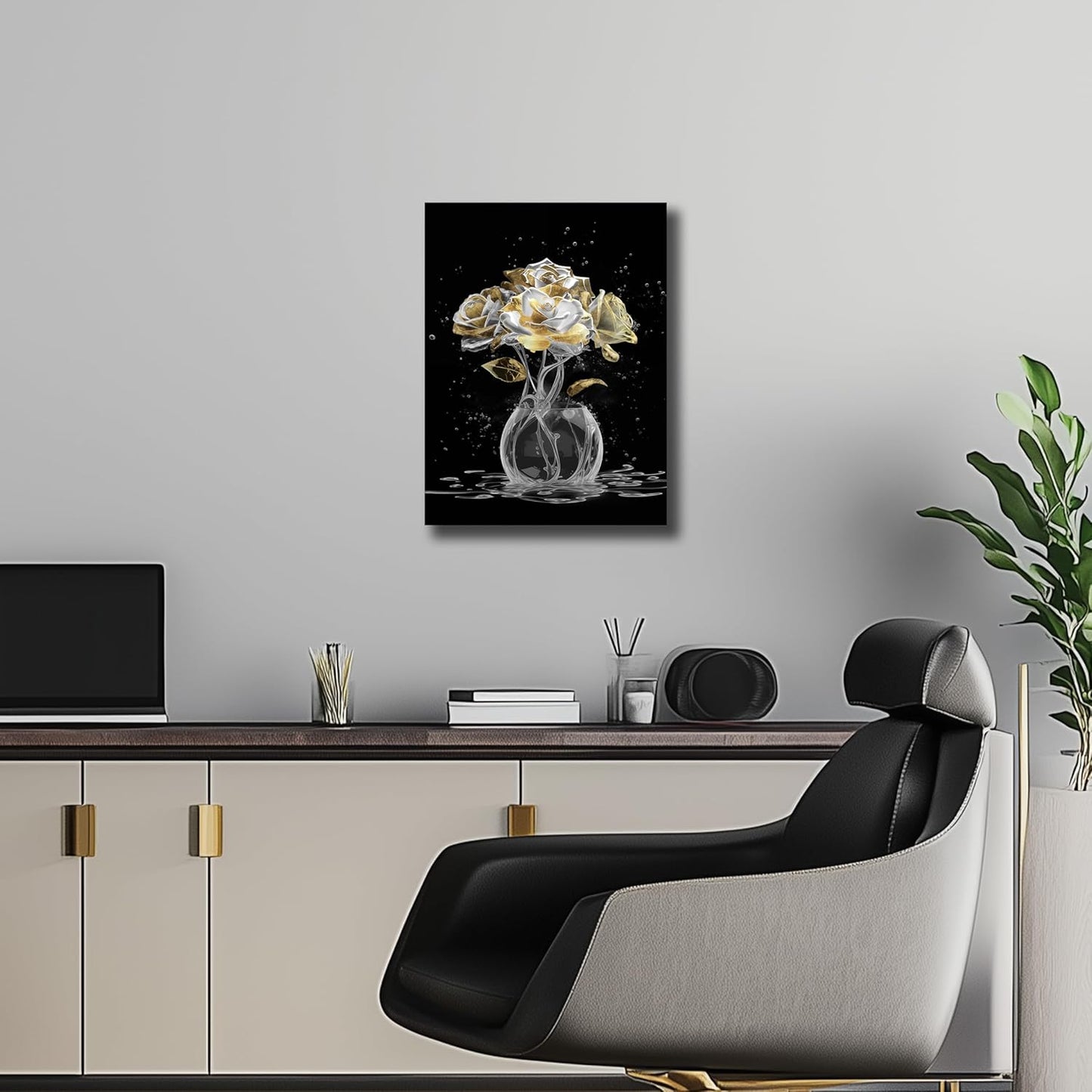 Belmrxne Flower Prints Wall Art White and Gold Canvas Painting Modern Minimalist Decor for Living Room Bedroom Dining Room Office Home Decor 12x16 inch