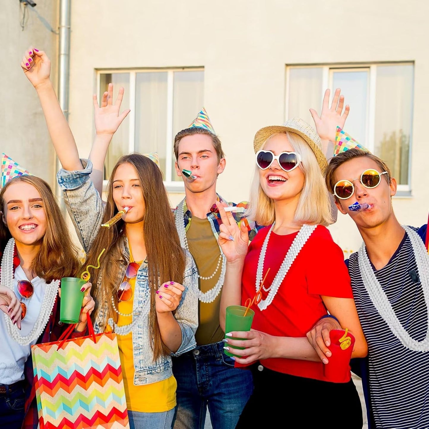 50PCS Bead Necklace, White Mardi Gras Bead Necklace Stuff Party Favors, 33" Mardi Gras Beads Necklaces, Festival Parade Throw Accessories for Wedding Birthday Celebrations Decorations