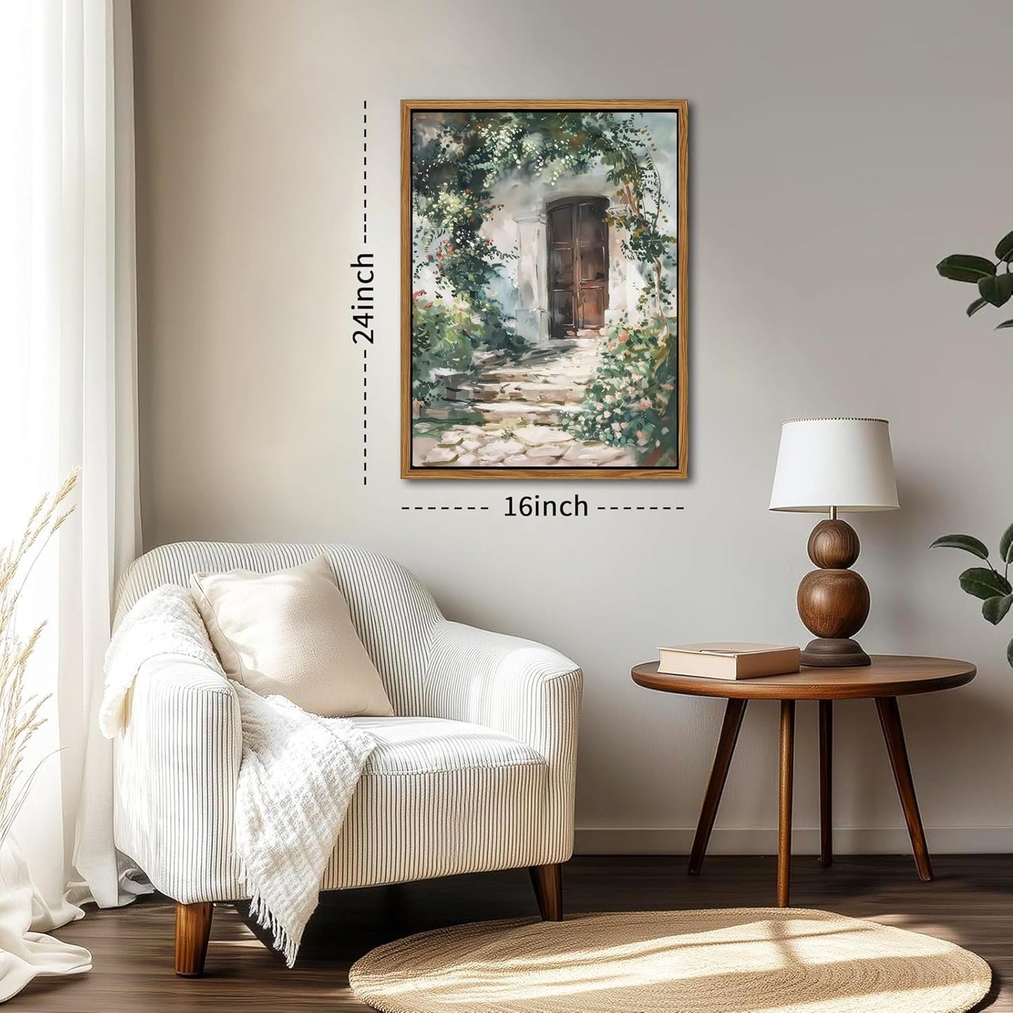 Floating Framed Canvas Vintage Wall Art, Rustic Cottage Spring Garden Oil Paintings Print, Country Floral Pictures Wall Decor for Living Room Bedroom Office Home Decor 16x24 inch