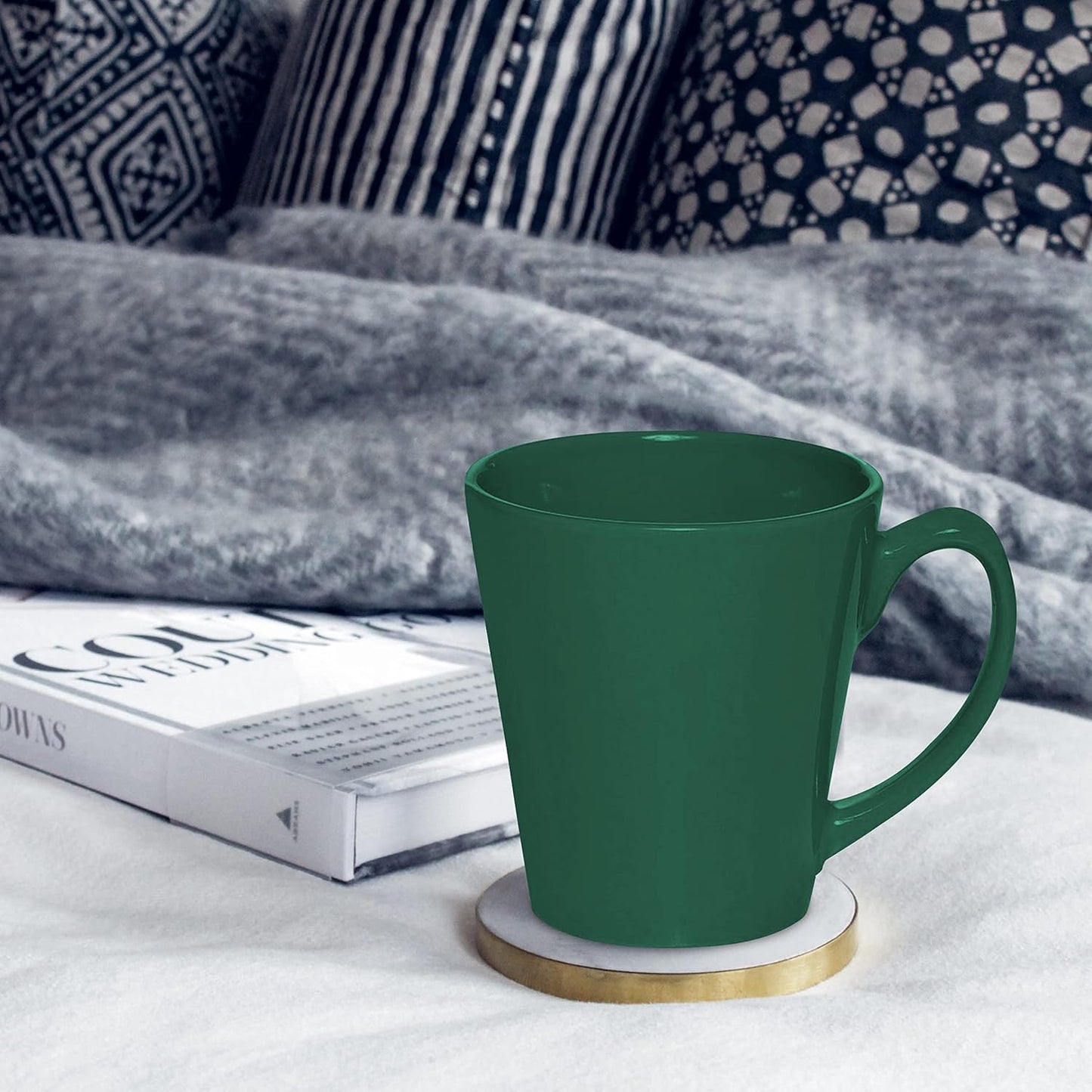 DISCOUNT PROMOS Glossy Ceramic Latte Coffee Mug 12 oz. Set of 10, Bulk Pack - Perfect for Tea, Espresso, Cappuccino, Hot Cocoa - Green