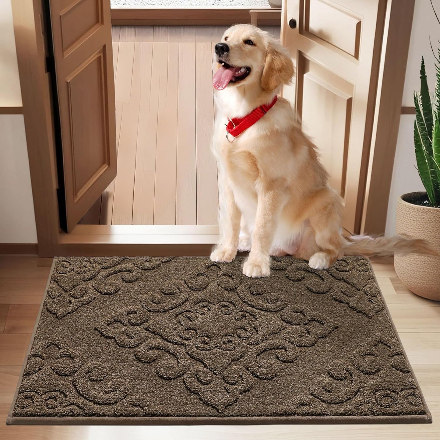 COSY HOMEER-Door-Mat-Non-Slip-Entryway-Rug 24”x36” Absorbent Welcome Mats Washable Dirt Trapper Door Mat Entrance Floor Mats for Front Back Doormats and Wet Shoes,Brown