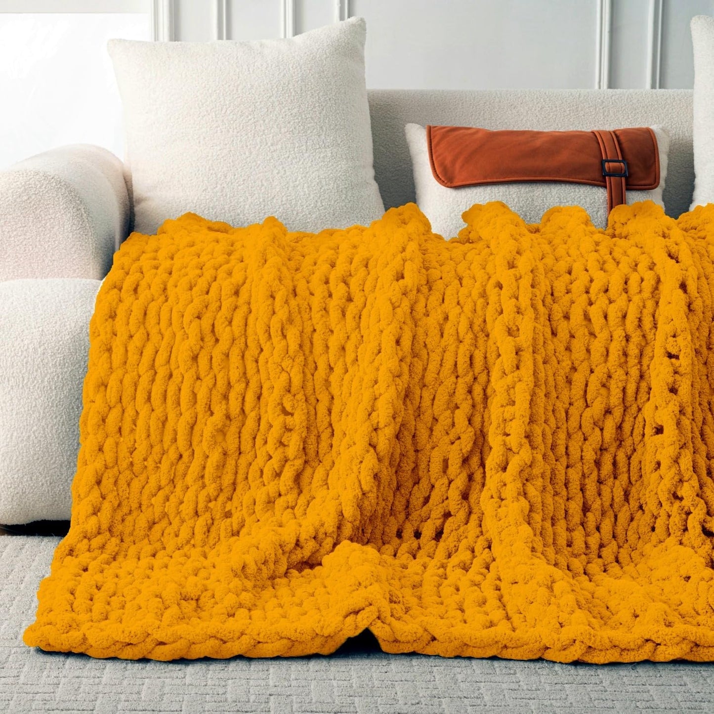 Ultra Soft Chunky Knit Blanket Throw -50x60 Hand Knitted Warm Chenille Throw Blanket, Home Decor Soft Thick Yarn Cable Knit Blanket Breathable Fleece Banket Christmas for Couch Bed Sofa Best GIF