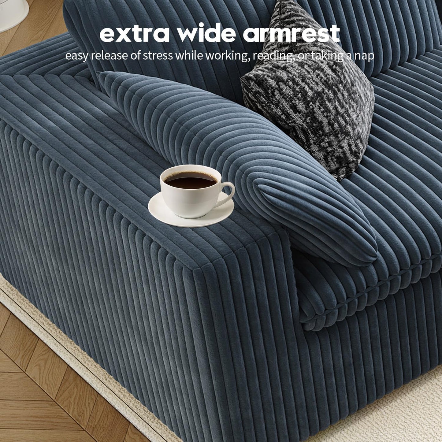 LoveSeat Cloud Couch Modular Sectional Sofa for Living Room,Modern Sofa with Deep Seat，2 Seater Boneless Couch,Comfy Upholstered Corduroy Couches for Apartment, Studio, Office,Bedroom，Blue