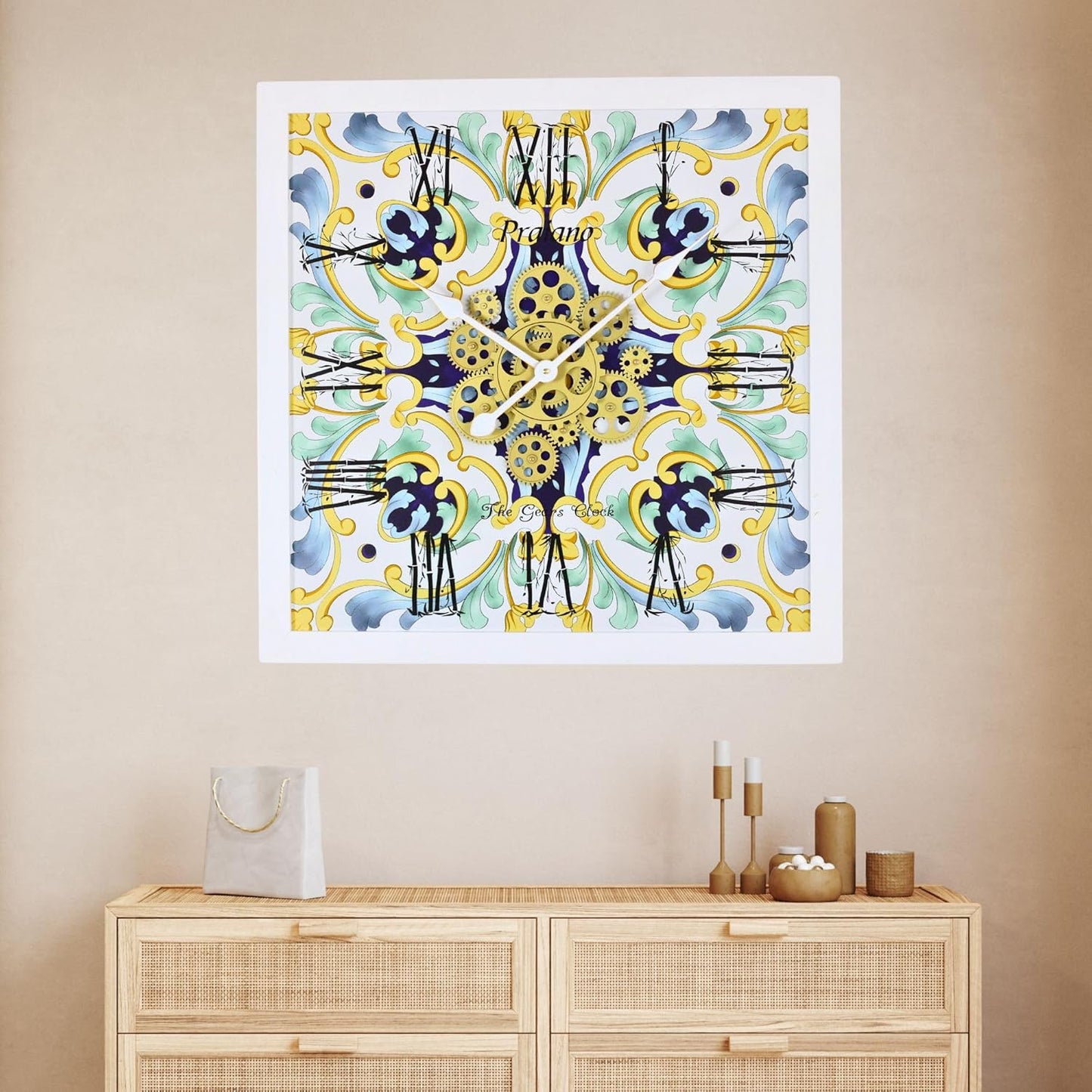 The Gears Clock Wall Clock Italy Collection with Moving Gears (Praiano, 24 inches (60 cm))