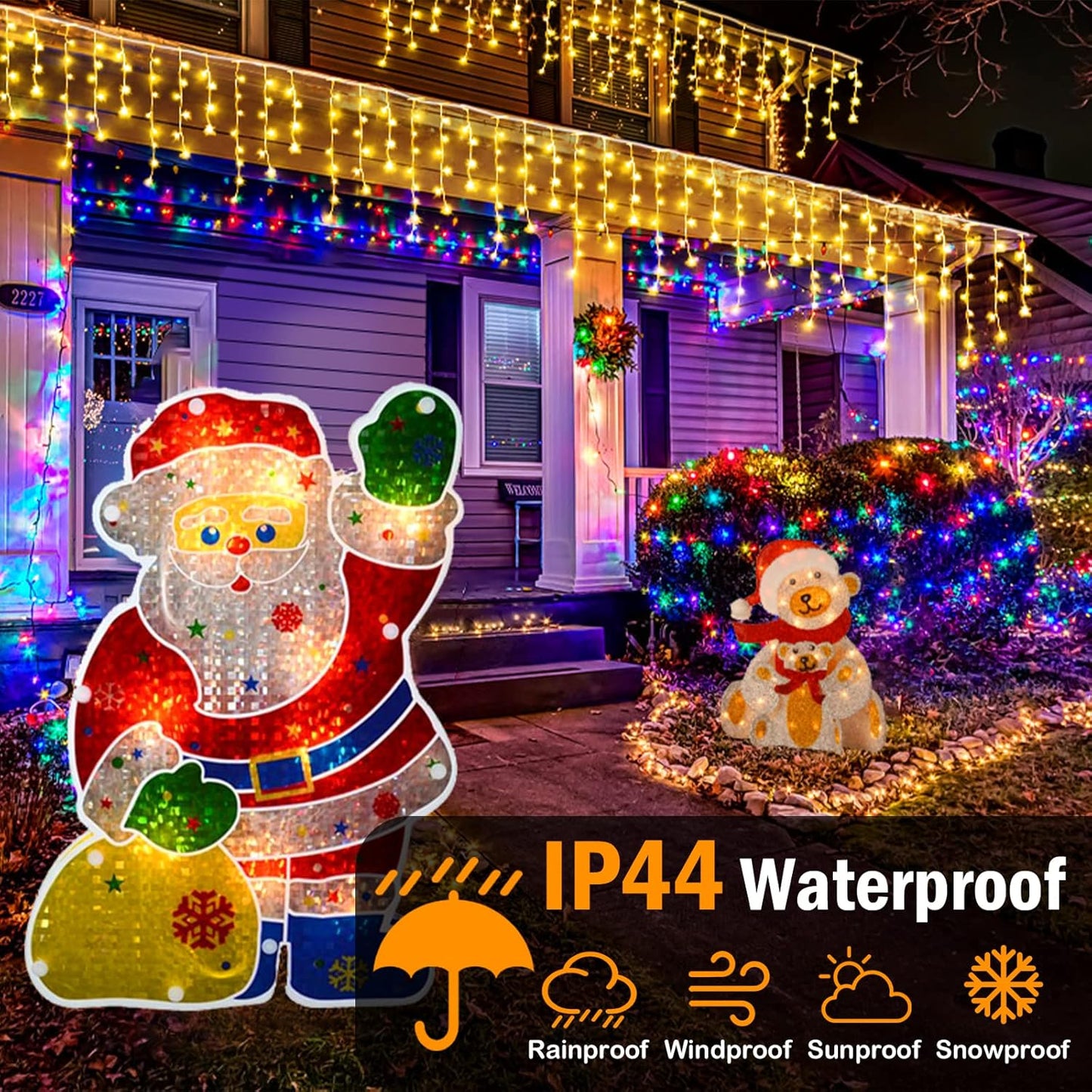 Christmas Lights Outdoor, 164FT 1600 LED Ice Lights for Outside with 320 Drops, 8 Modes Timer Memory Function, IP44 Waterproof Ice String Lights for Christmas Party Eaves Yard Decor (Warm White)