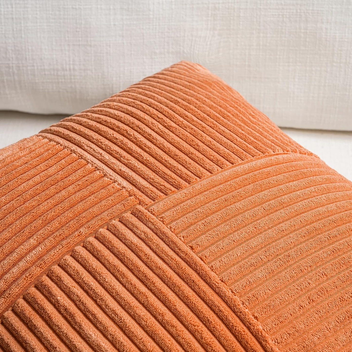 Fancy Homi 2 Packs Orange Long Lumbar Decorative Throw Pillow Covers 16x24 Inch for Couch Bed Sofa, Rustic Farmhouse Boho Home Decor, Soft Striped Corduroy Rectangle Accent Cushion Case 40x60 cm