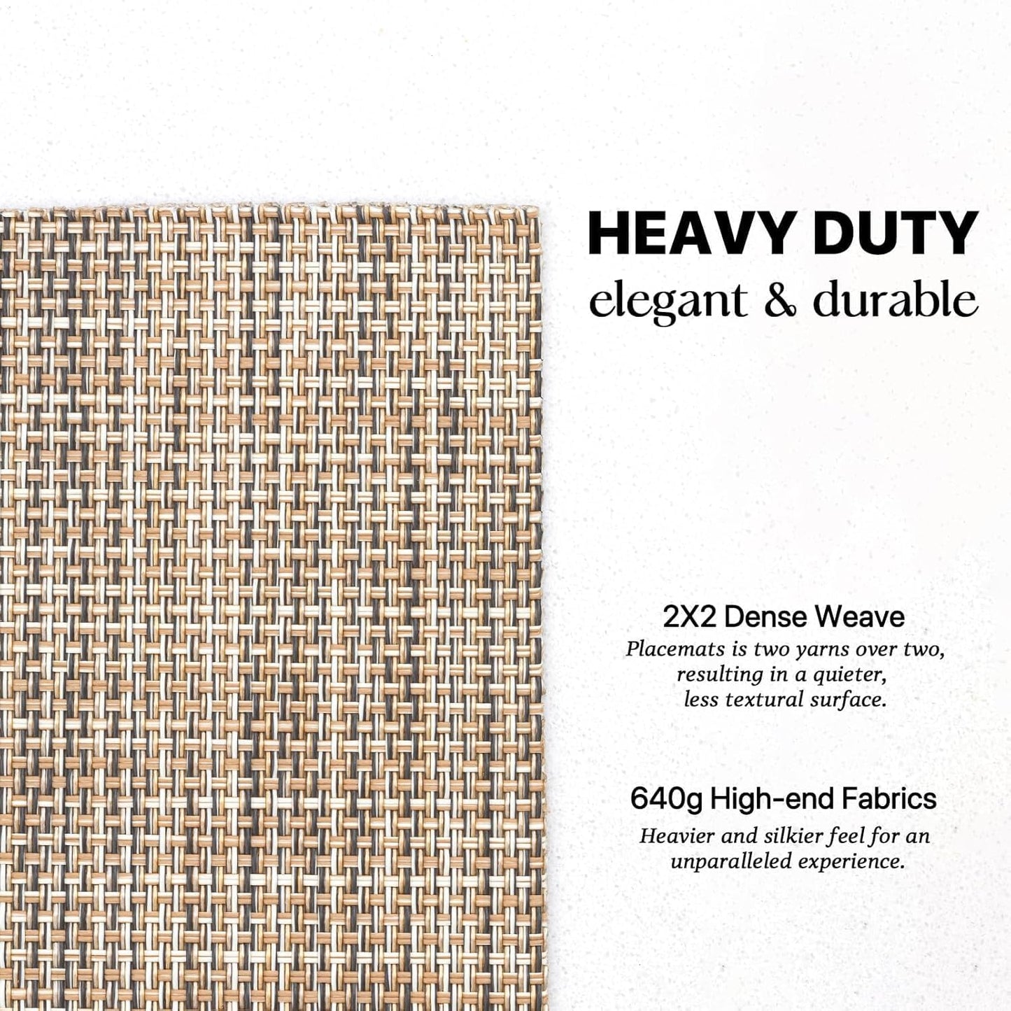 LEXMORE Placemats Set of 6 Vinyl/Plastic Woven Place Mats for Kitchen Table Indoor/Outdoor Washable Placemat Wipeable Dining Table Mats(A-Caramel)