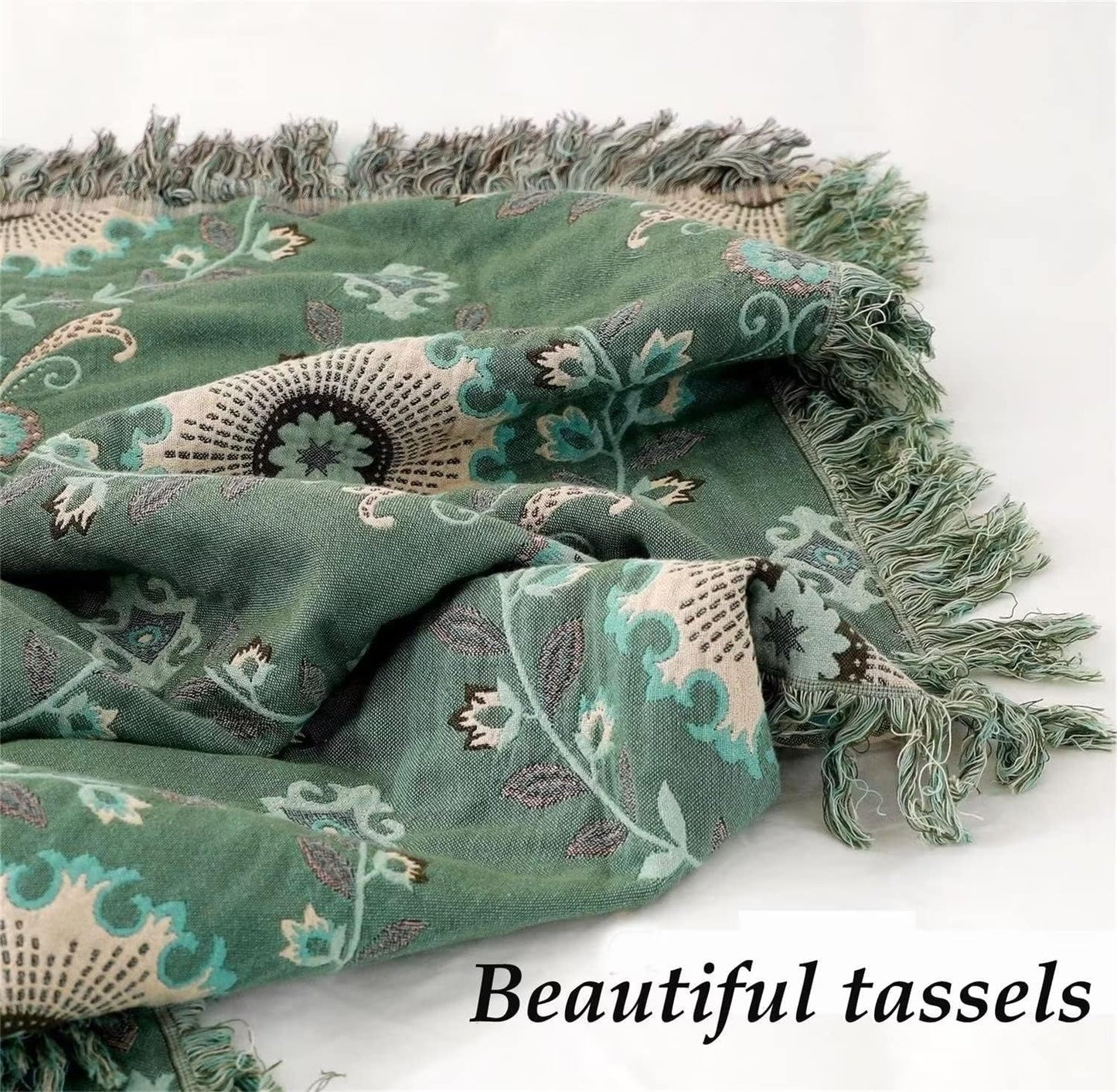 Boho Throw Blanket for Chair Couch Bed 90''x 98'', 100% Cotton Quilt Floral Mexican Blanket Muslin Gauze Blankets Super Soft Lightweight Versatile KnitWoven Bed Blanket for Home Decor