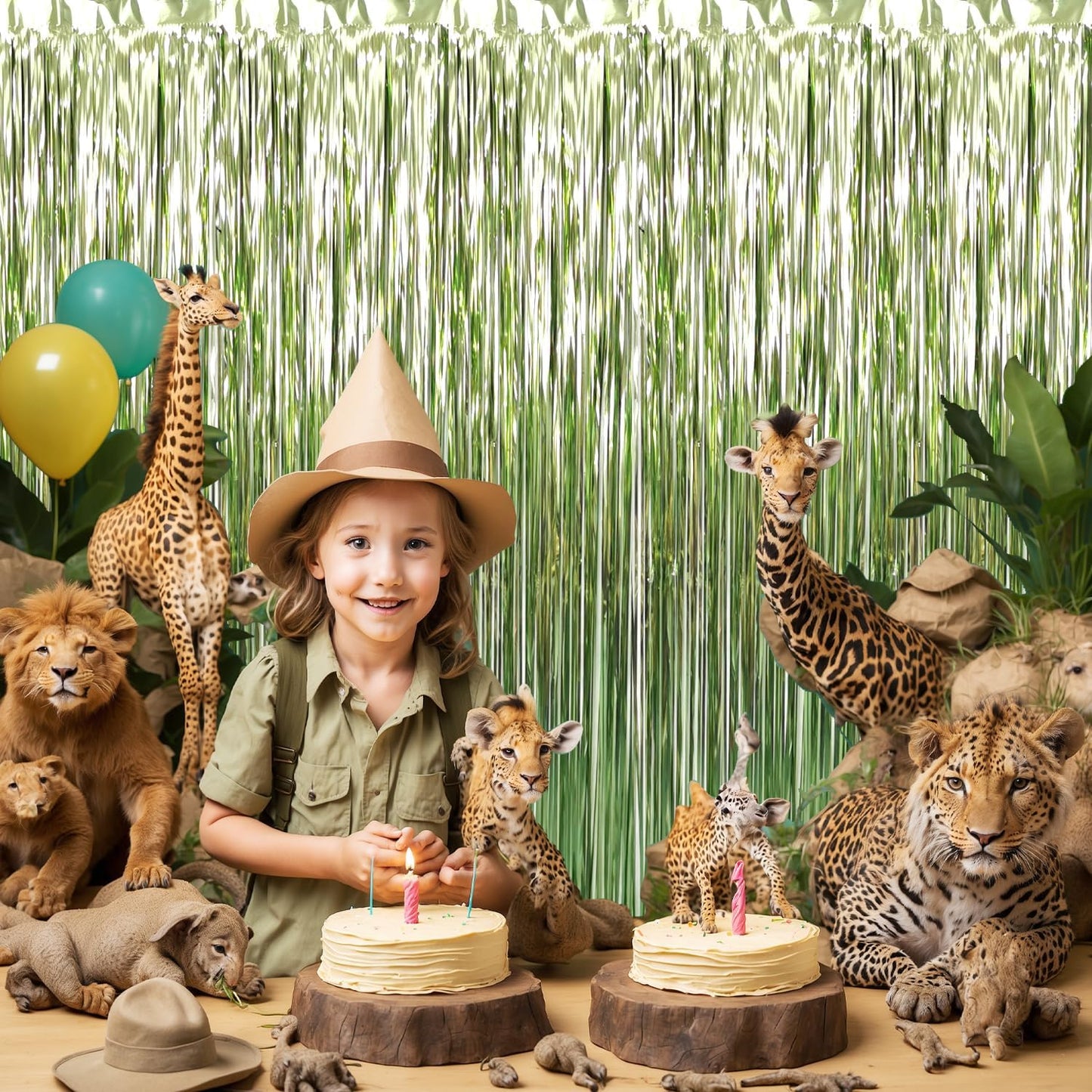 GOER 3.2 ft x 9.8 ft Metallic Tinsel Foil Fringe Curtains Party Photo Backdrop Party Streamers for Birthday,Graduation,New Year Eve Decorations Wedding Decor (5 Pcs,Sage Green)