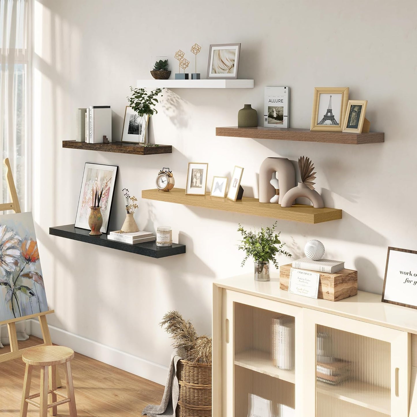 Dreamland 40 Inches Floating Shelves for Wall, 9.3" Deep Long Floating Shelves Set of 2, Large Display & Storage Shelf, Wall Shelf for Bathroom Bedroom Living Room Kitchen Office, Oak