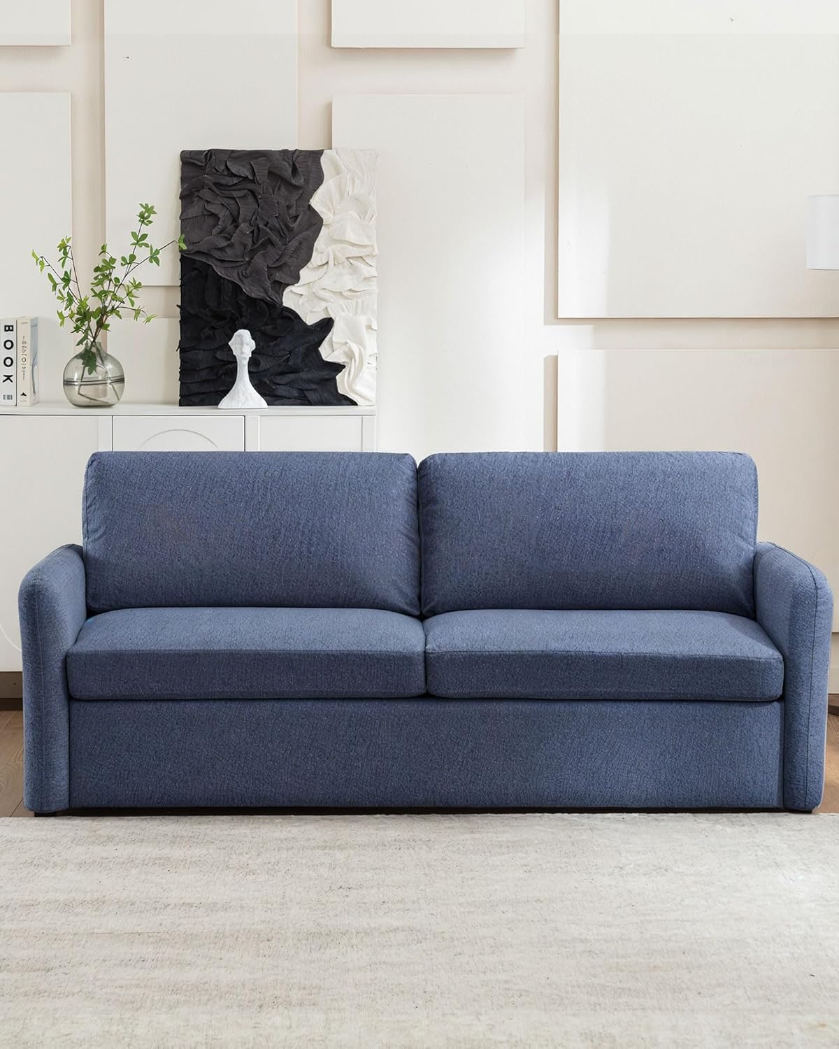 Queen Pull Out Sofa Bed, 2-in-1 Convertible Sleeper Sofa Couch with Memory Foam Mattress – Space-Saving Sofa Bed Queen for Living Room & Guest Room, Navy Blue